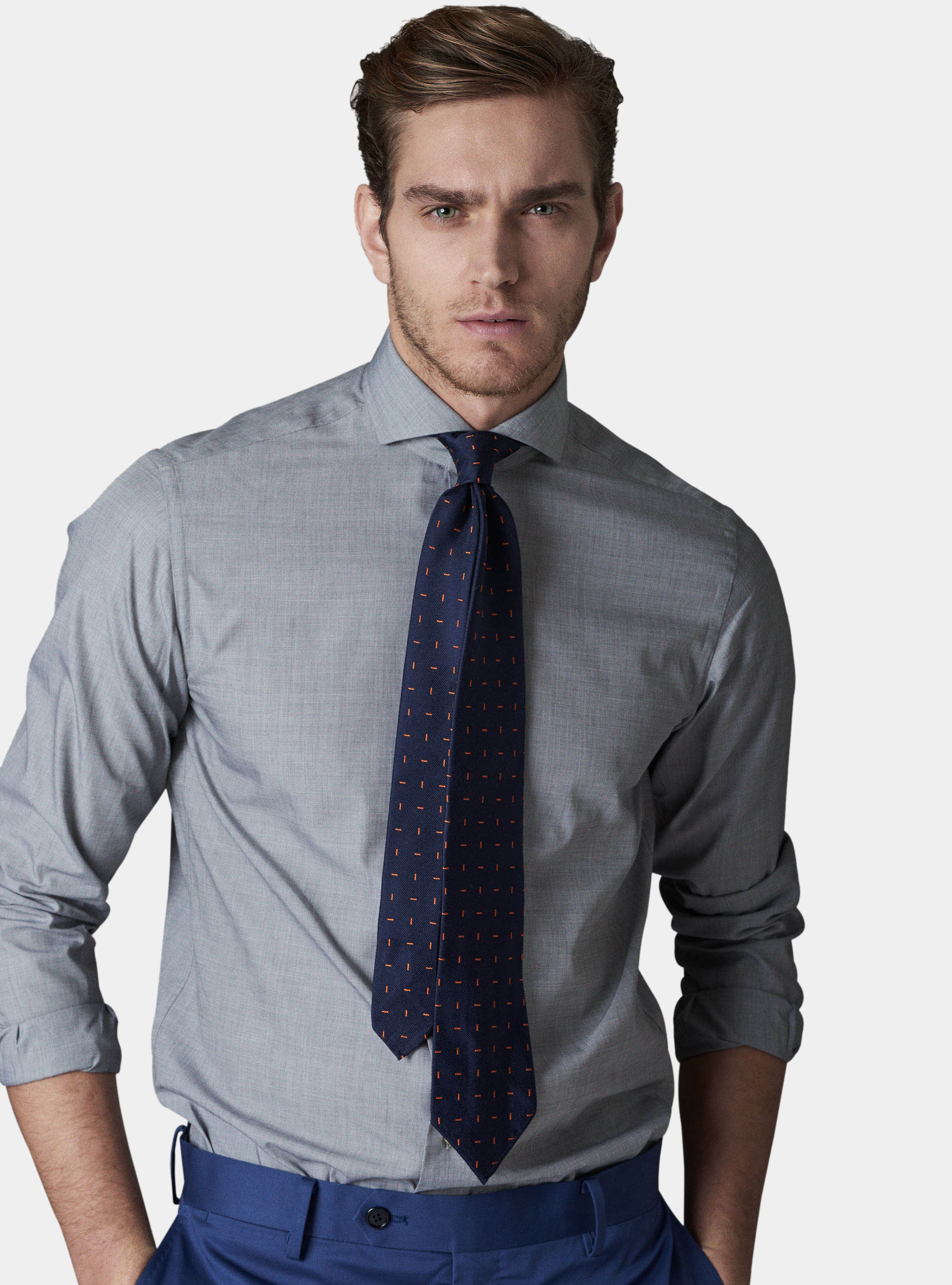 Camicia fil a fil collo francese, GRIGIO CHIARO MELANGE