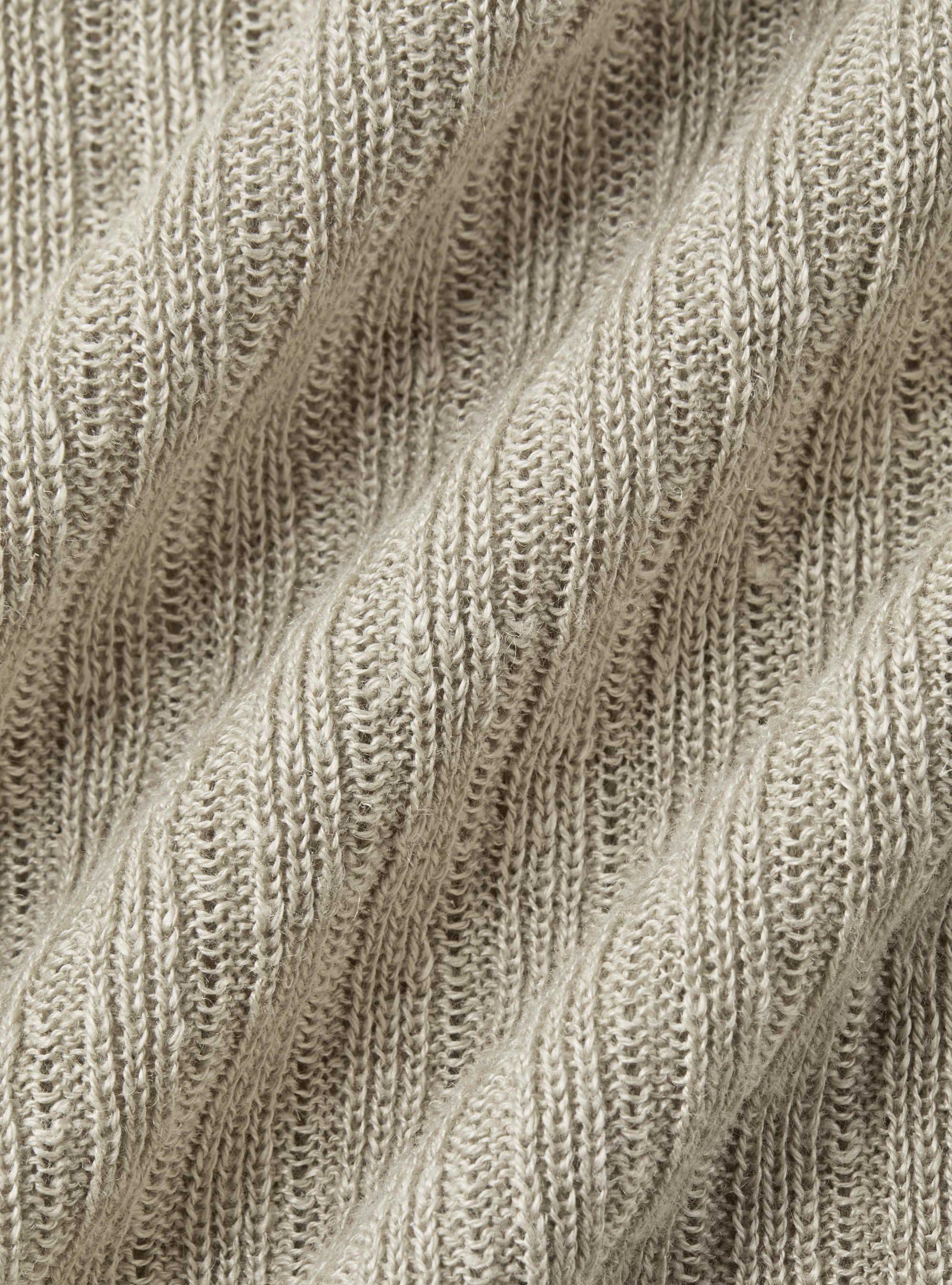 Maglia girocollo a costine in puro lino, SABBIA