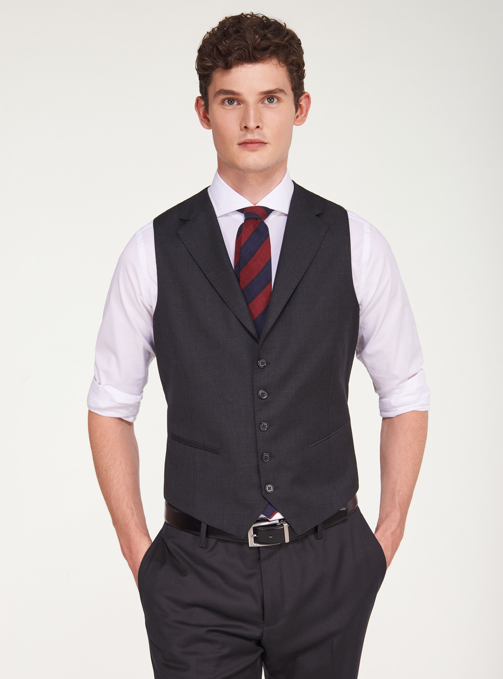 Super 120's wool waistcoat, ASPHALT GREY