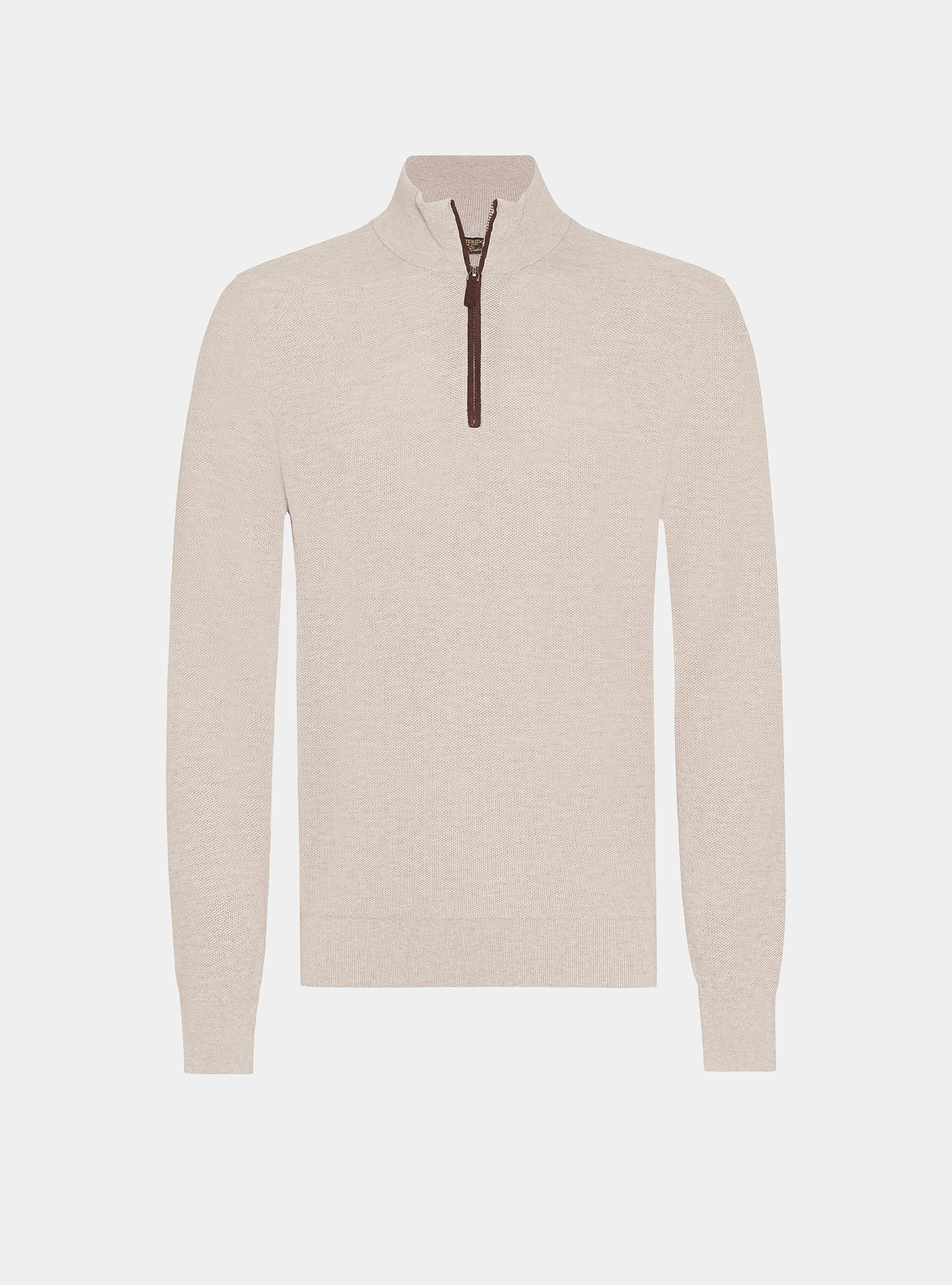 Cotton cashmere honeycomb mock neck sweater, ECRU