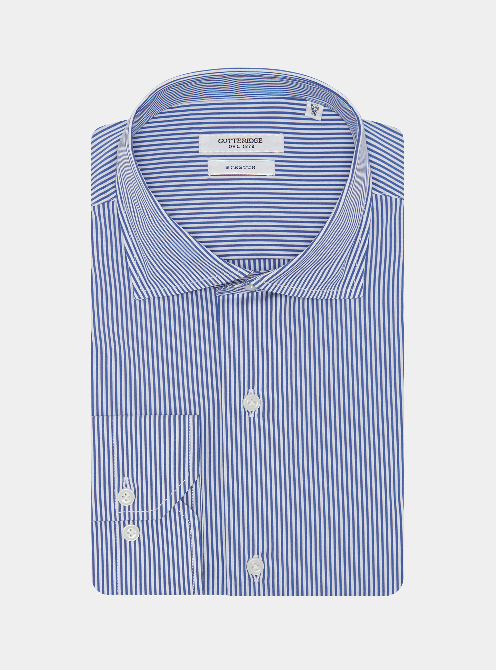Camicia rigata in popeline stretch, BLU