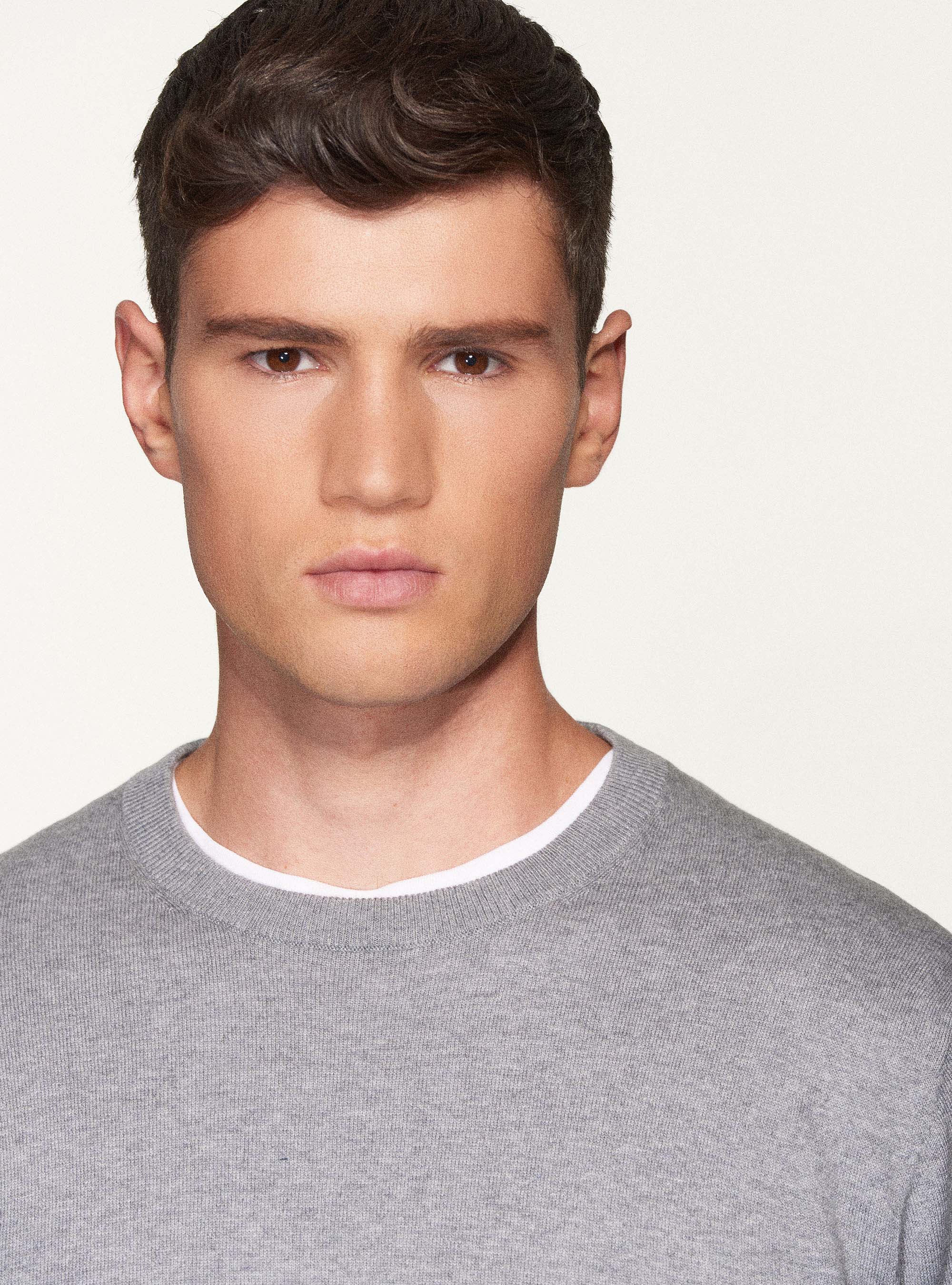 Maglia girocollo in cotone seta e cashmere, GRIGIO CHIARO MELANGE