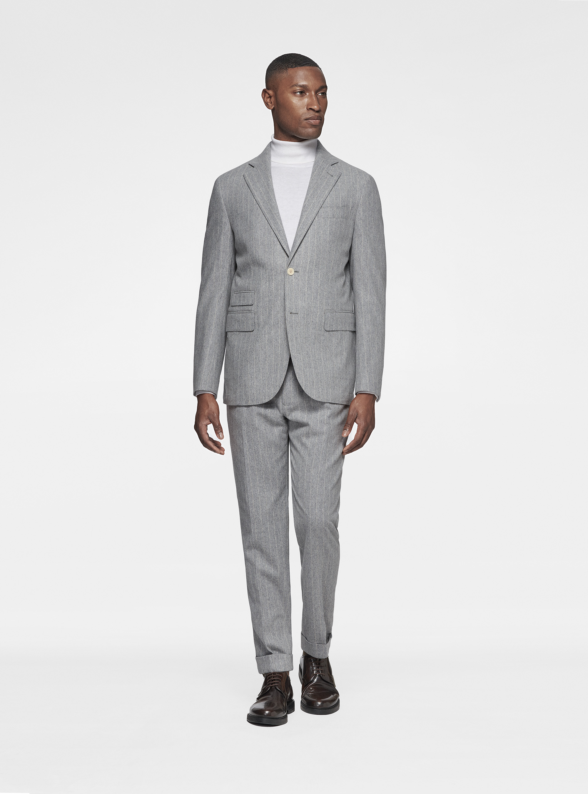 Pantaloni in flanella gessata, GRIGIO CHIARO MELANGE