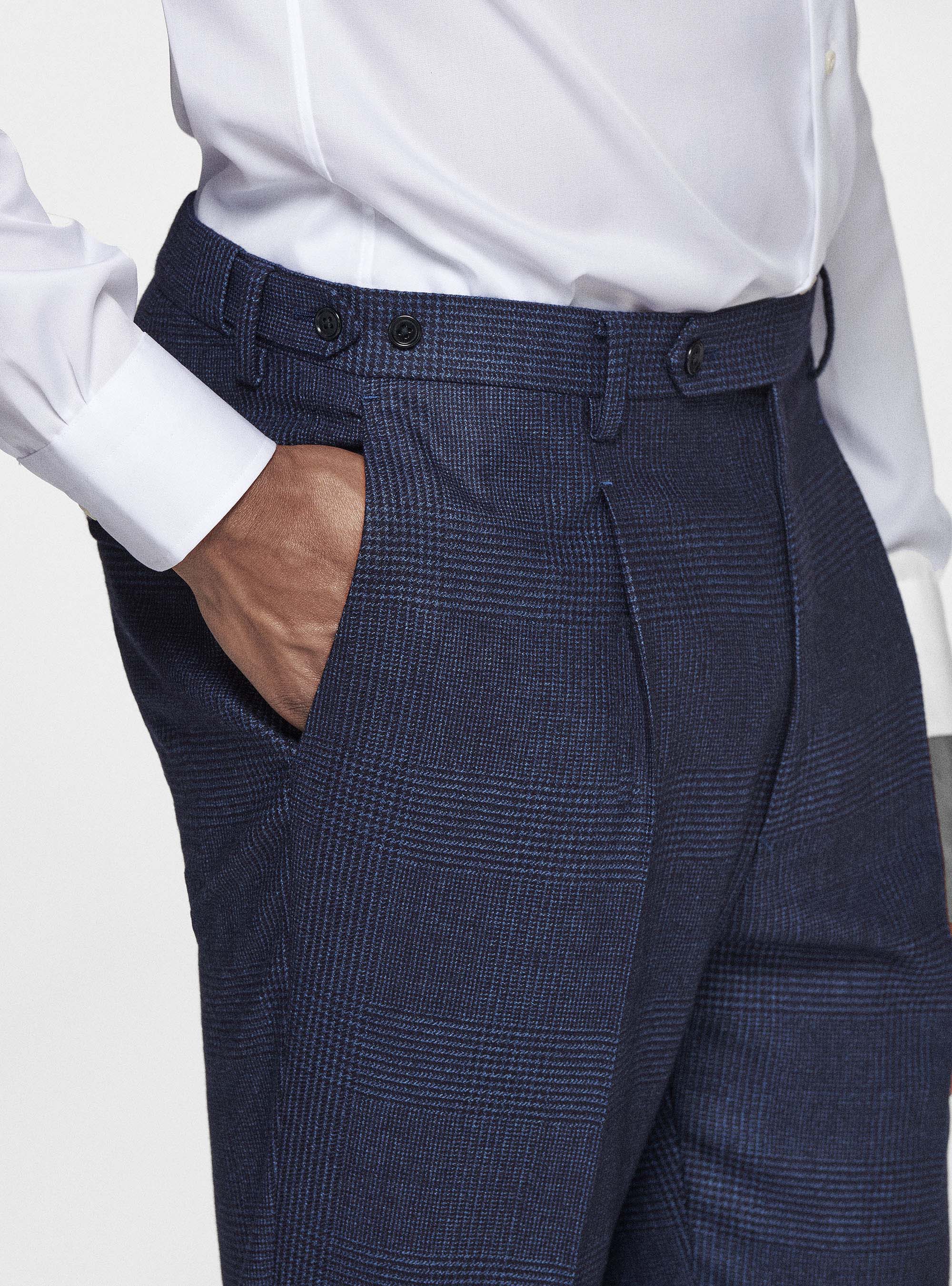 Pantaloni in pura lana fantasia, BLU NAVY