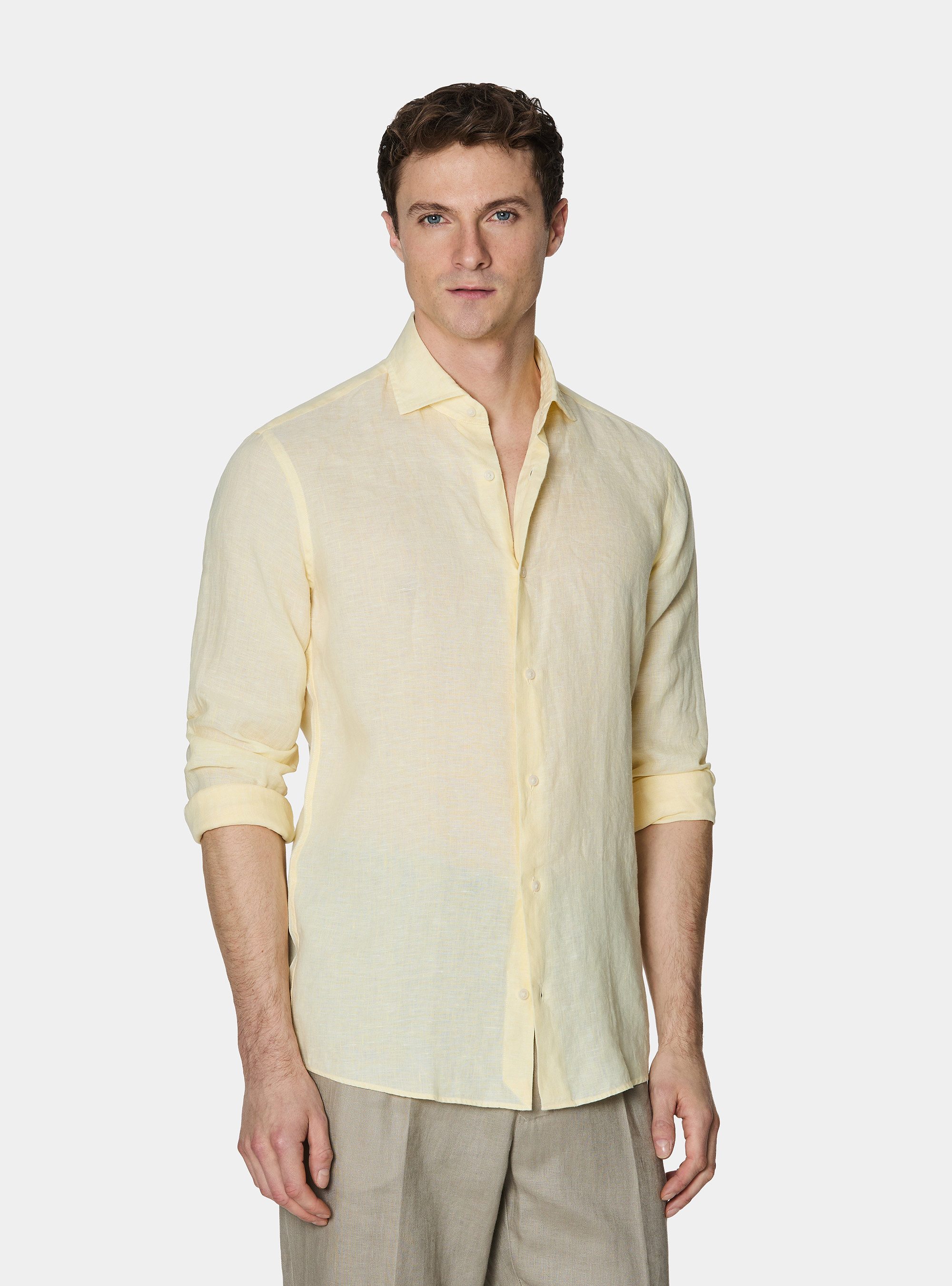 Camicia in puro lino, GIALLO CHIARO 0784C