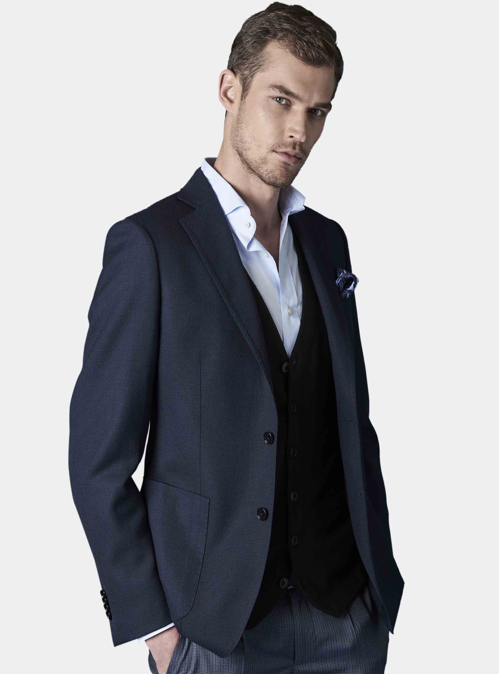 Super 100 wool blazer, NAVY BLUE