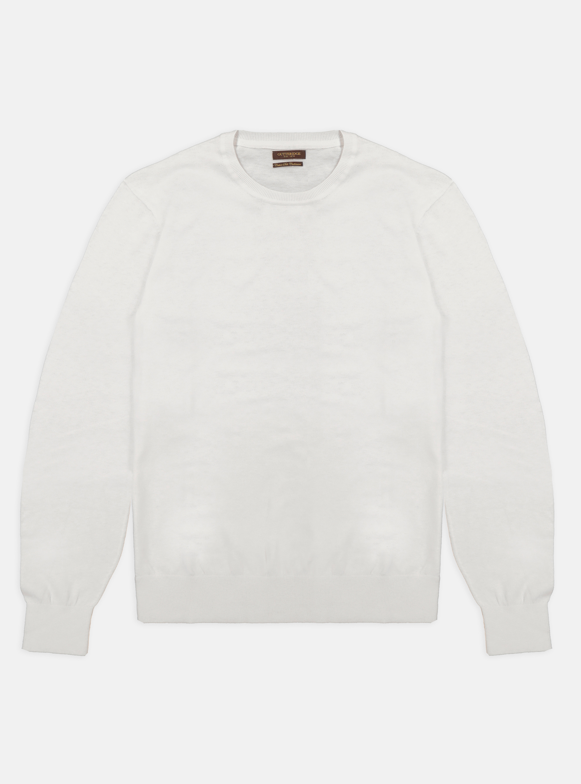 COTTON SILK AND CASHMERE ROUND NECK SWEATER, WHITE