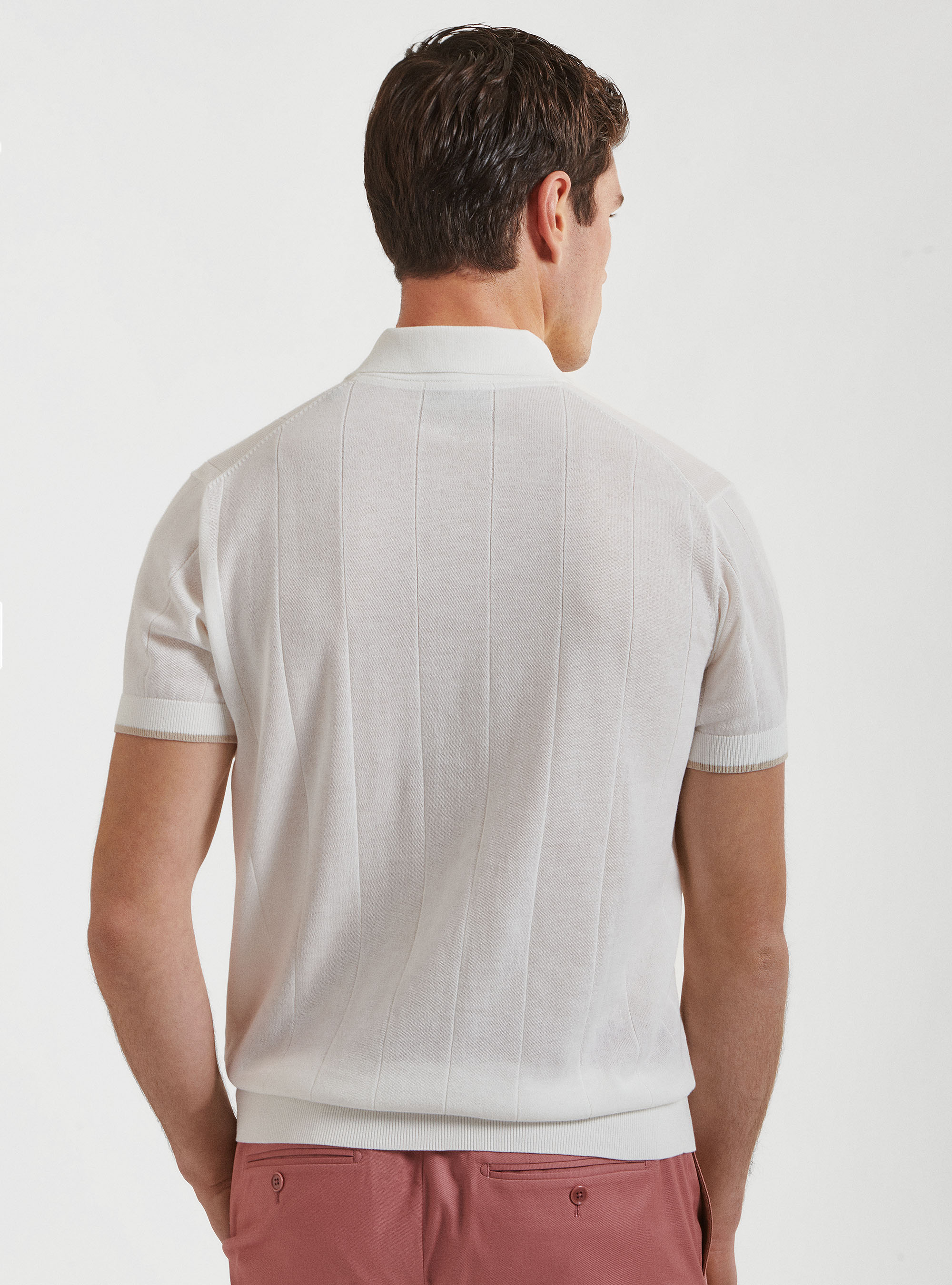 Polo de algod&oacute;n puro con canal&eacute; plano, BLANCO