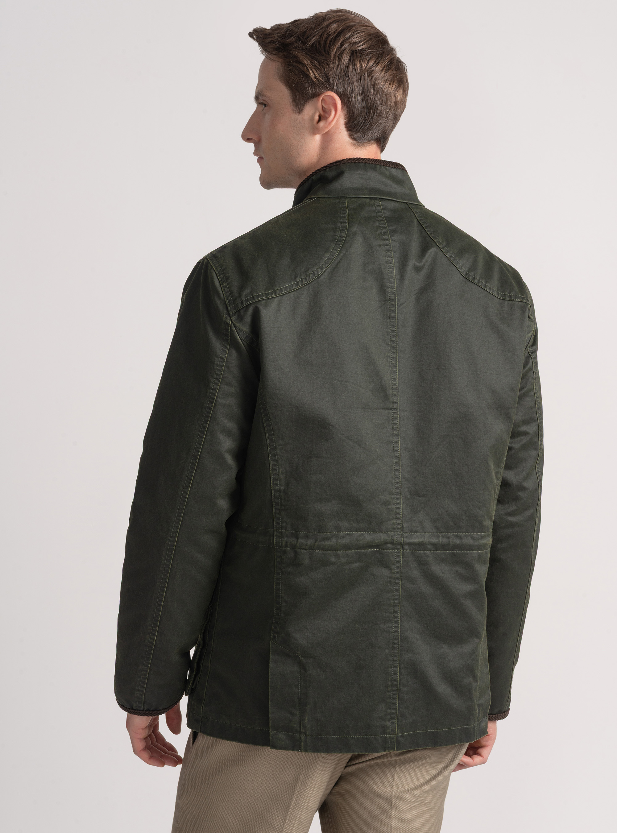 Field jacket in tela cerata di cotone, VERDE