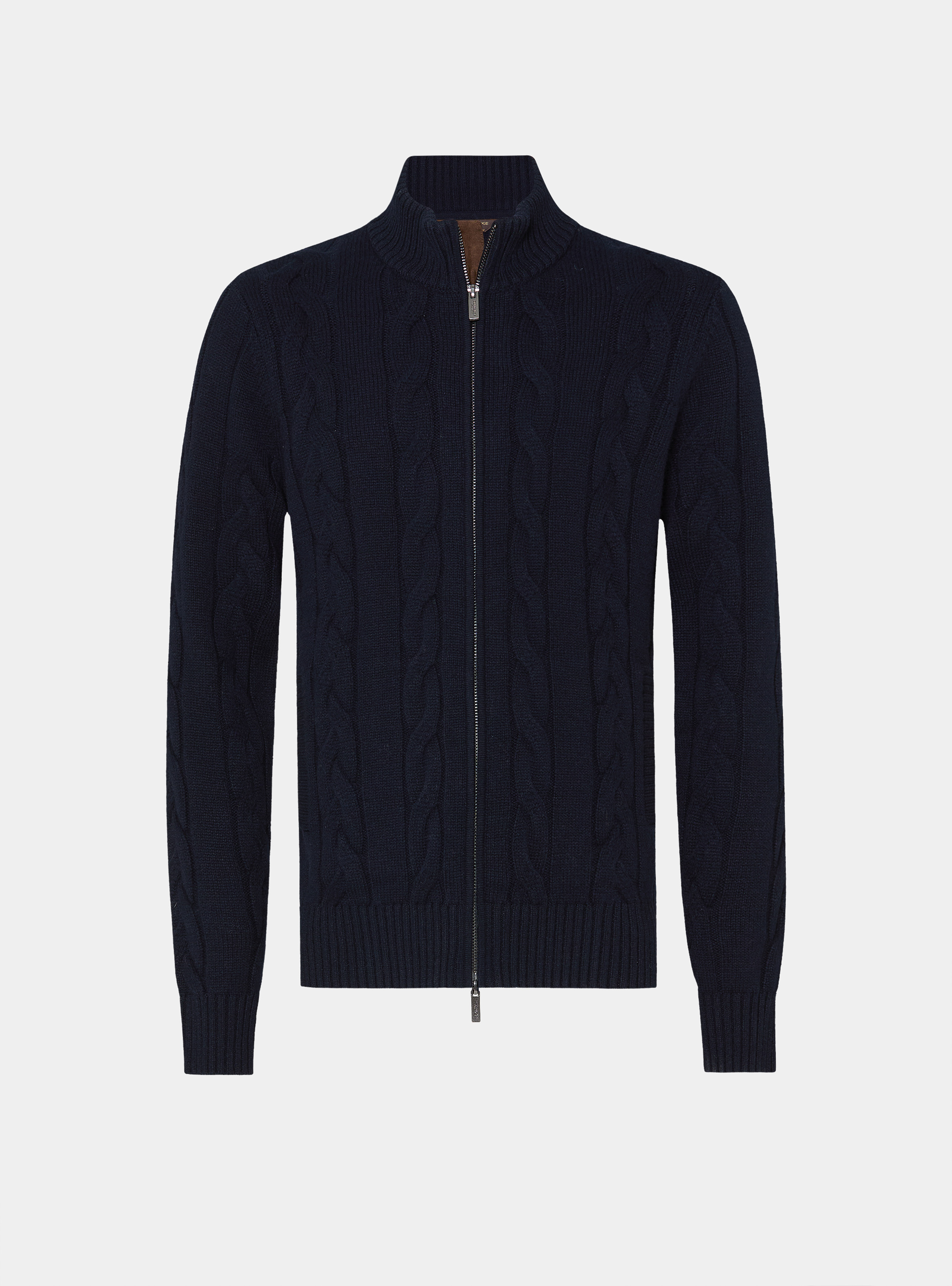 Maglia con zip e treccia in lana cashmere, BLU NAVY
