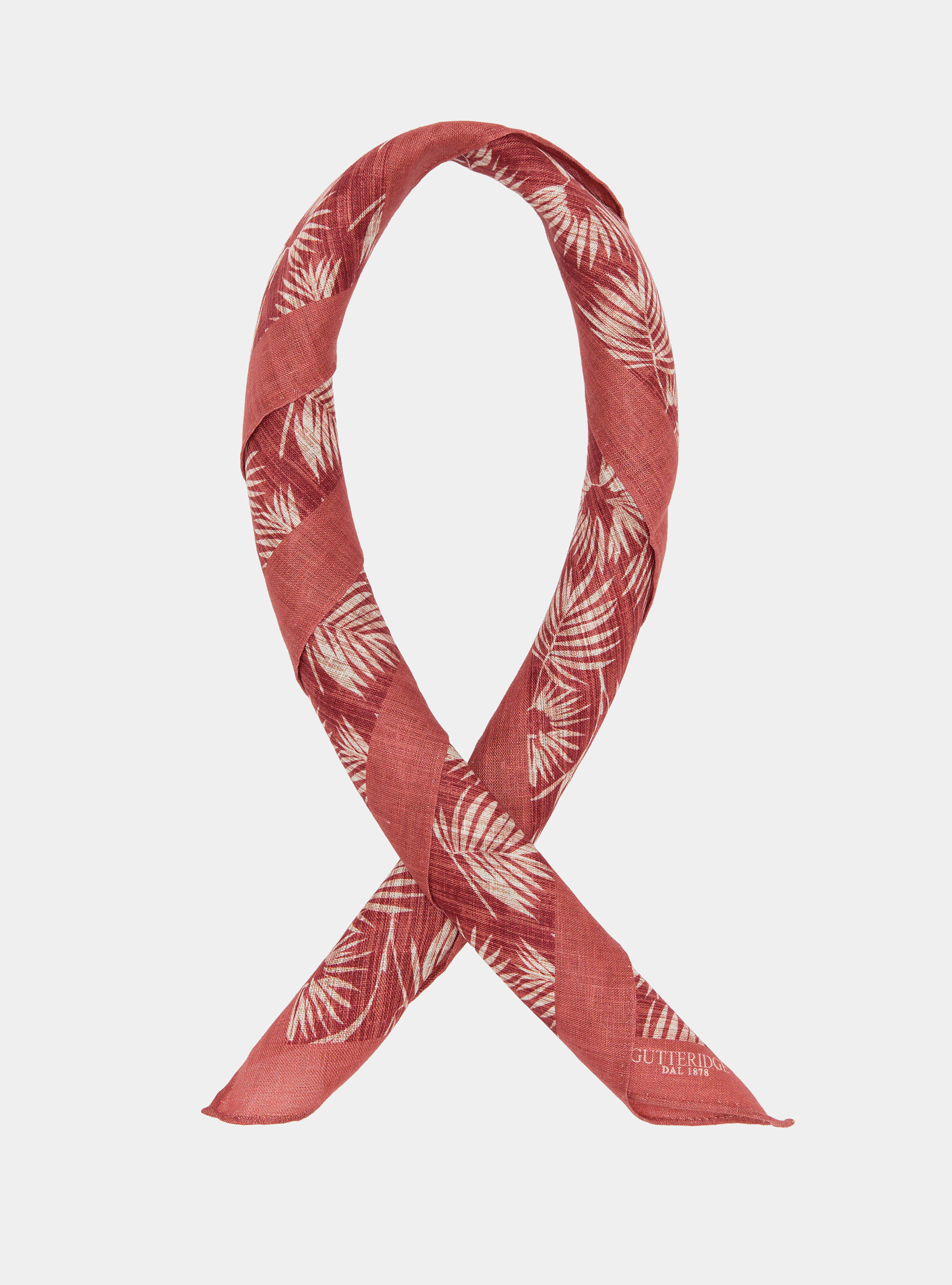 Foulard stampato con fantasia foglie in lino, TERRACOTTA