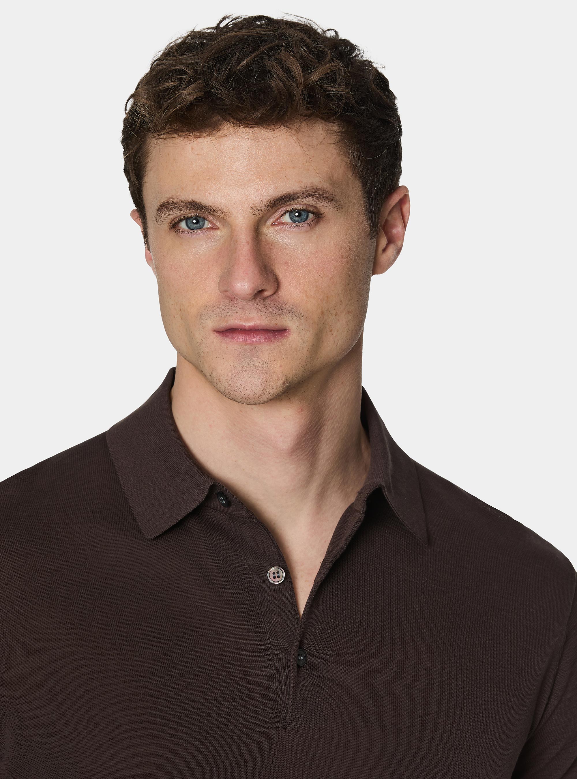 Cotton and silk polo shirt, BROWN