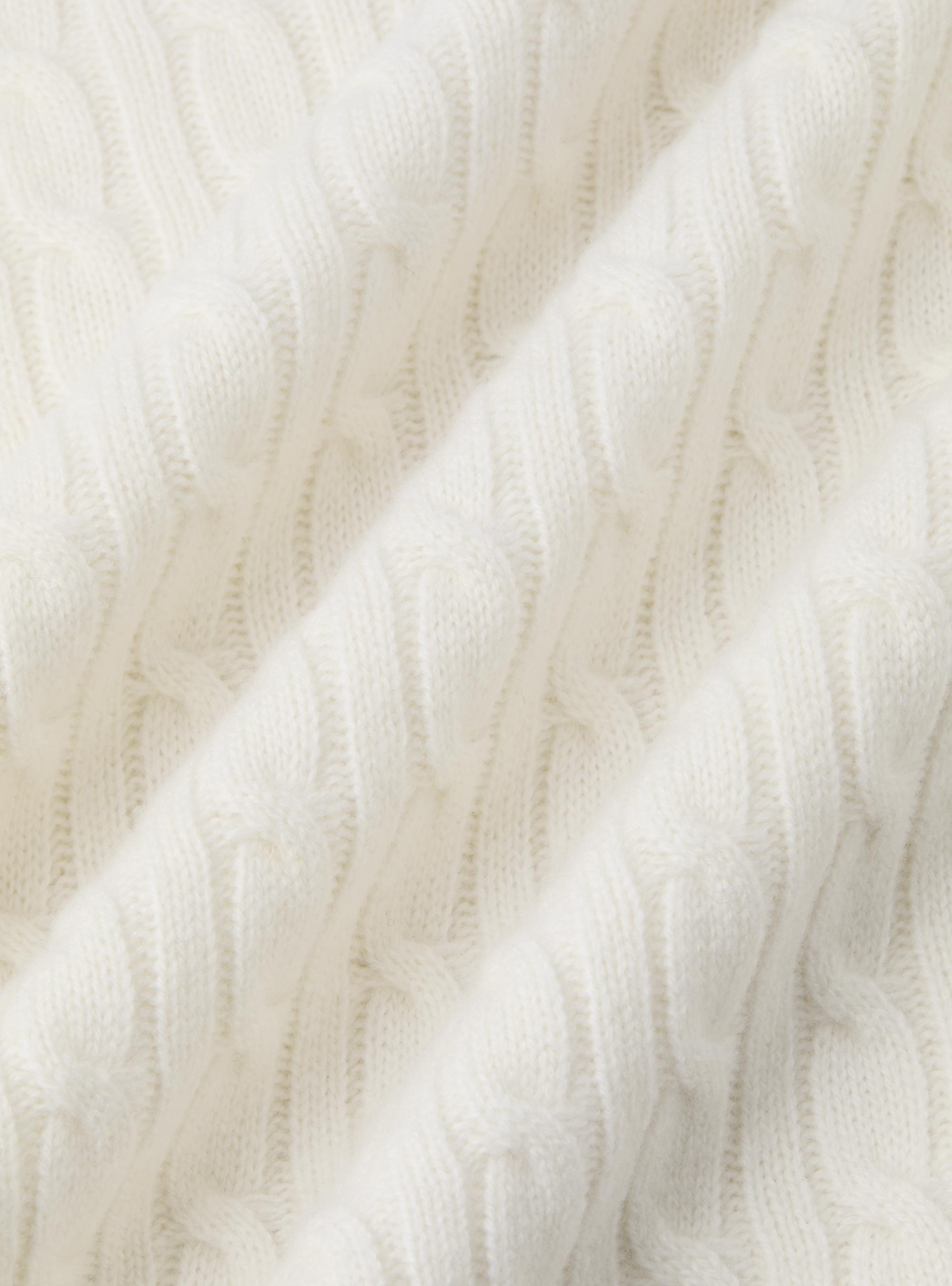 Maglia collo alto con treccia in lana cashmere, BIANCO