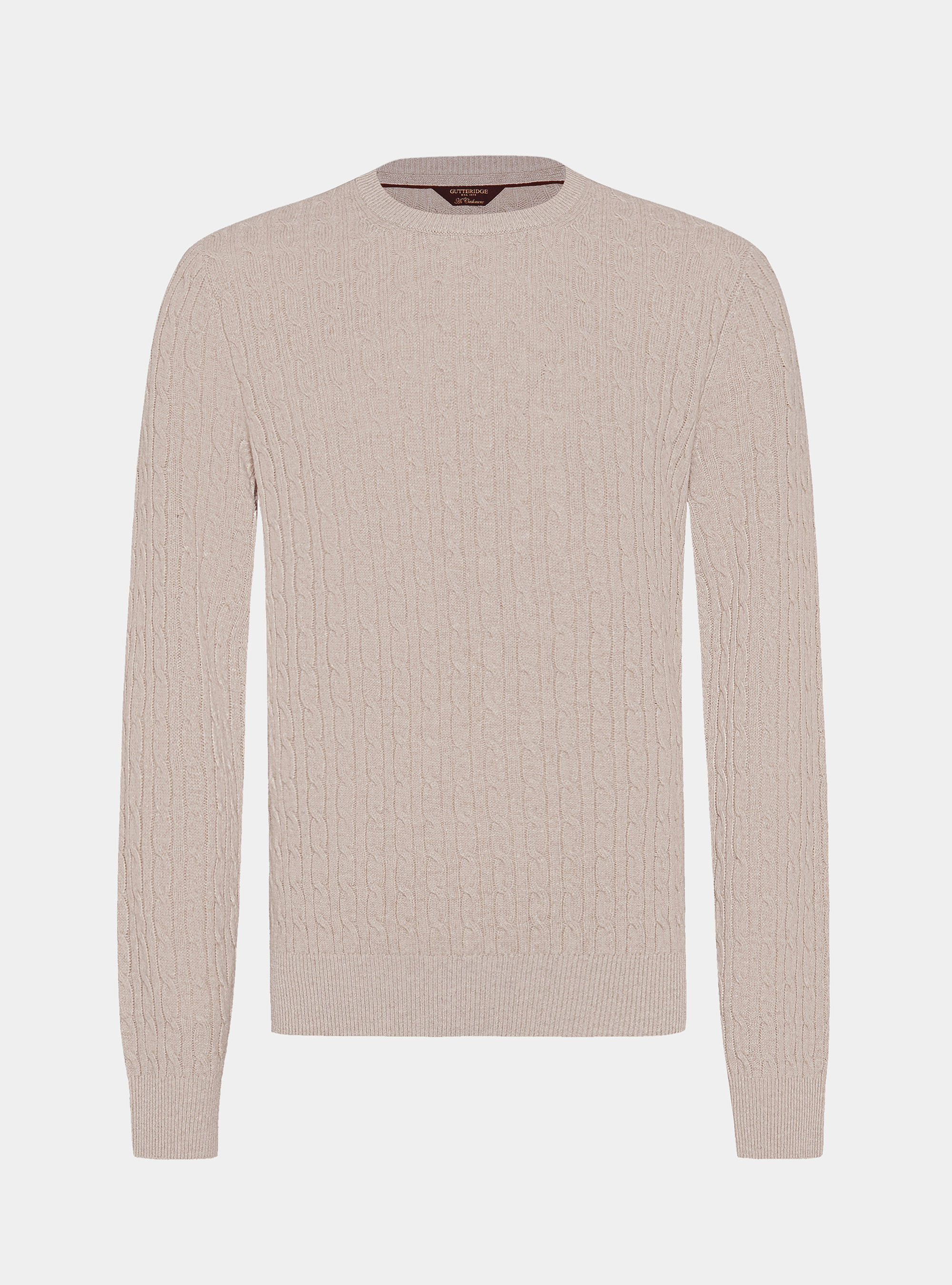 Cashmere wool crew-neck sweater with braid, ECRU