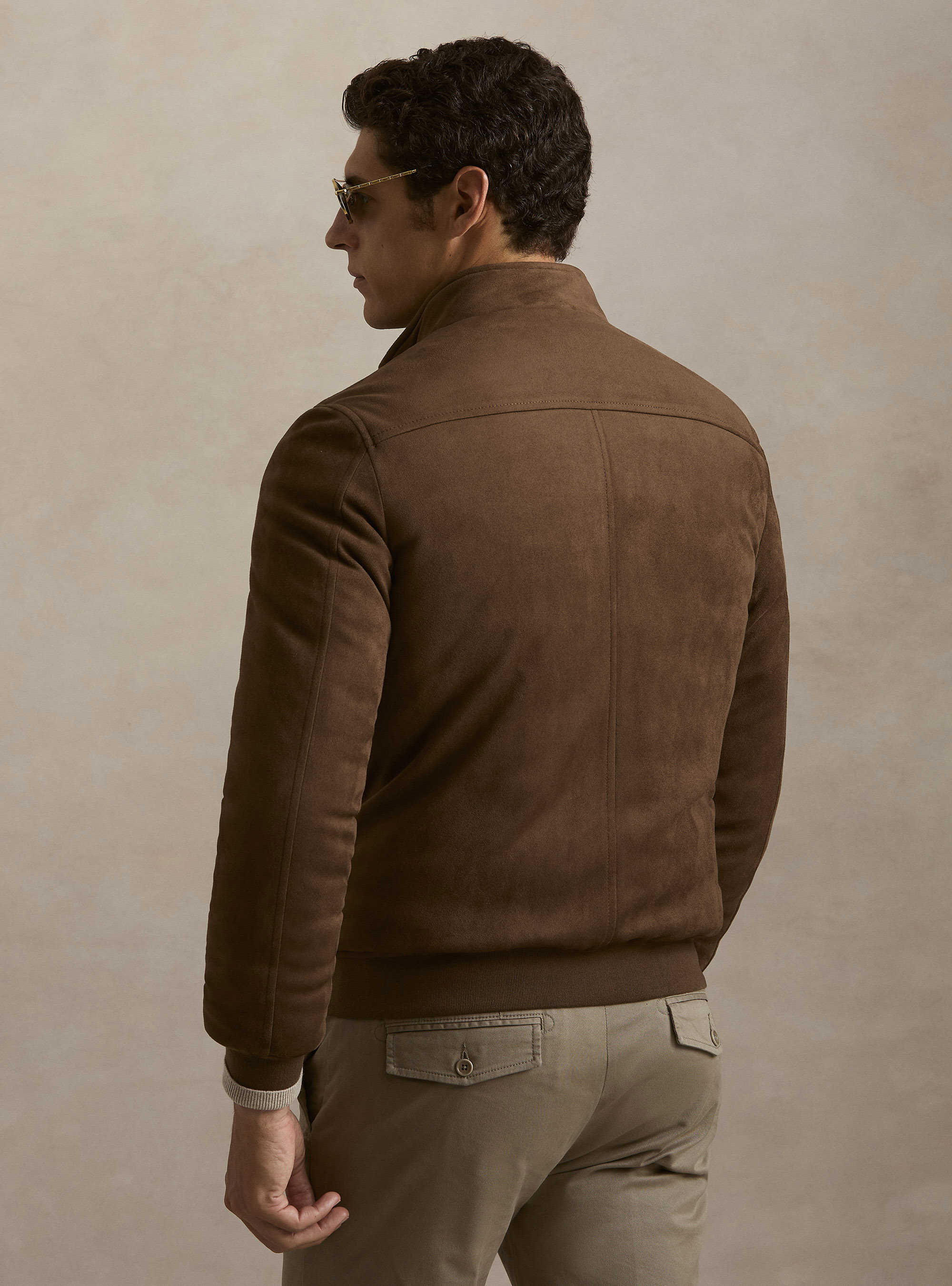 Suede-effect padded jacket, BROWN