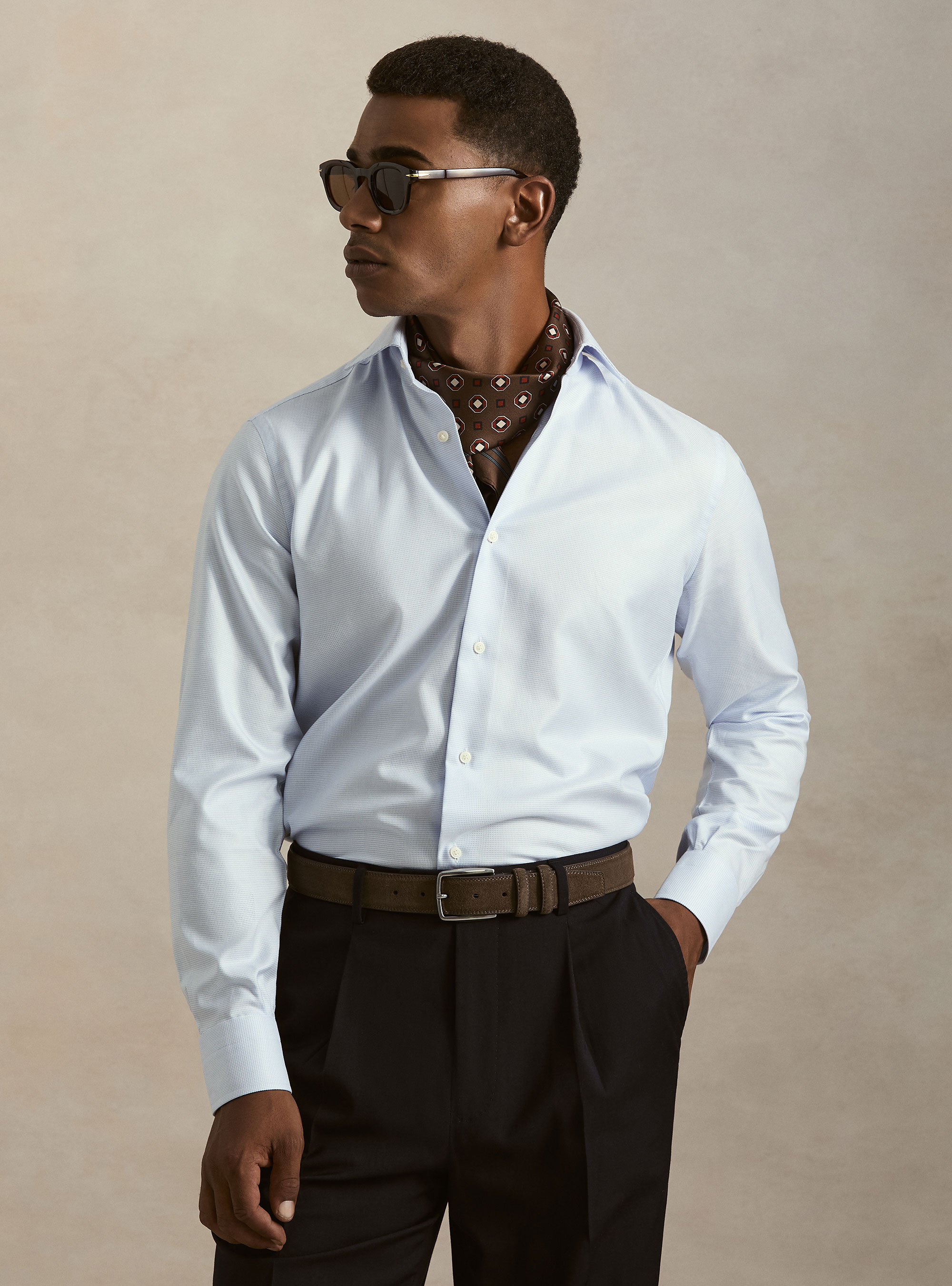 Camicia in cotone operato, AZZURRO