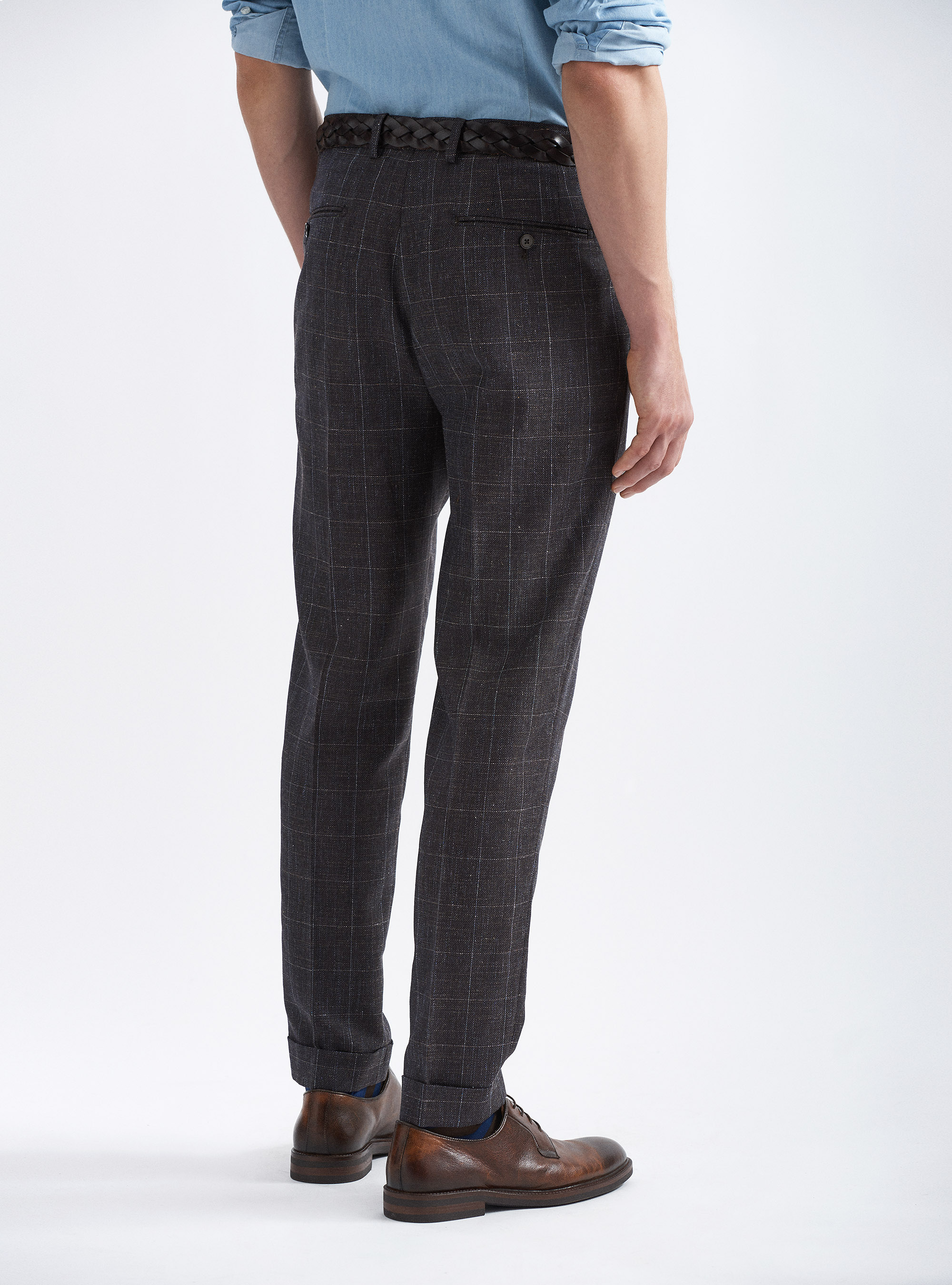 Marlane wool blend checked suit trousers, BROWN