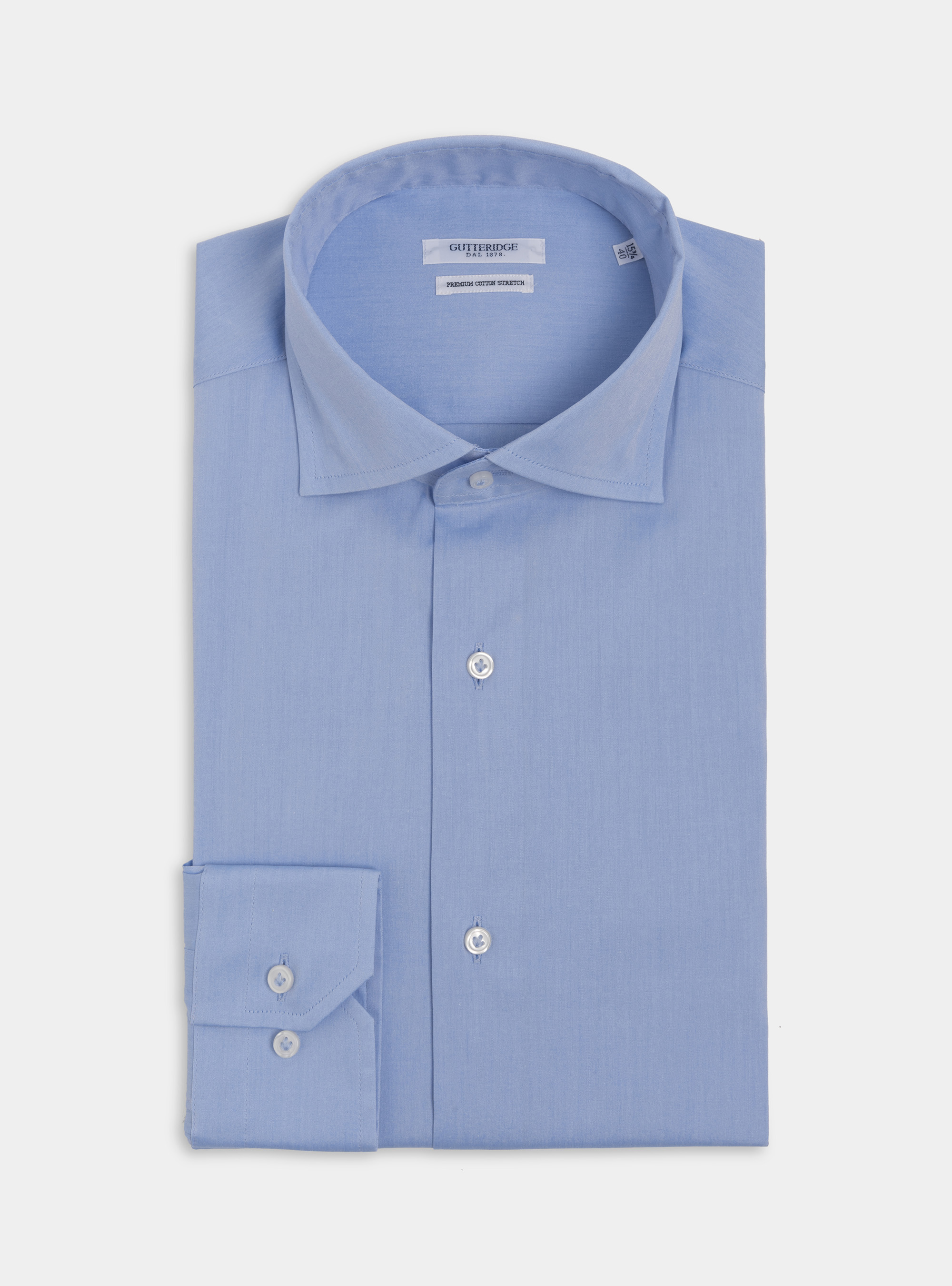 Camicia slim fit in popeline stretch, AZZURRO