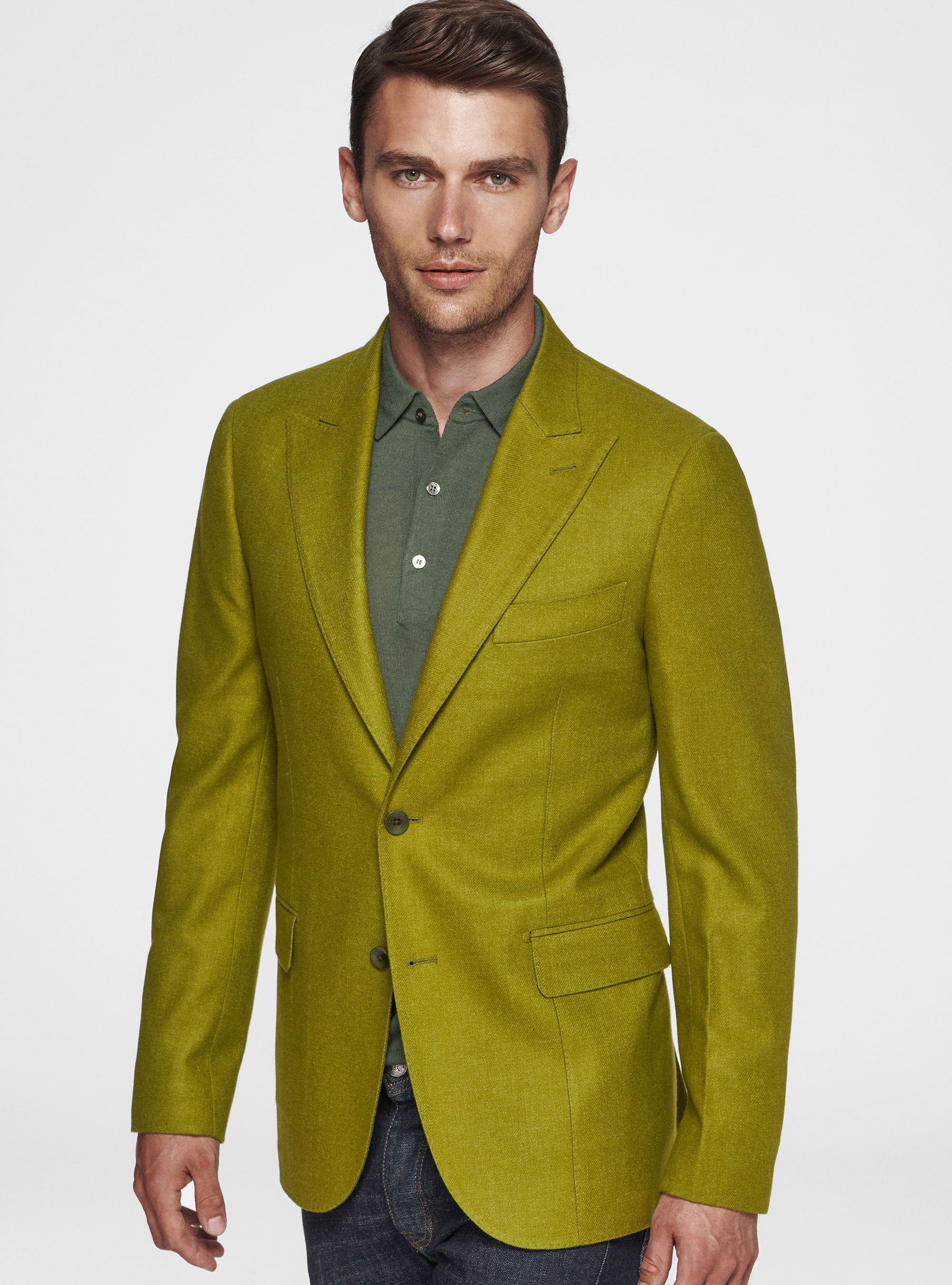 Giacca petto a lancia in flanella Duemilagori, OLIVA