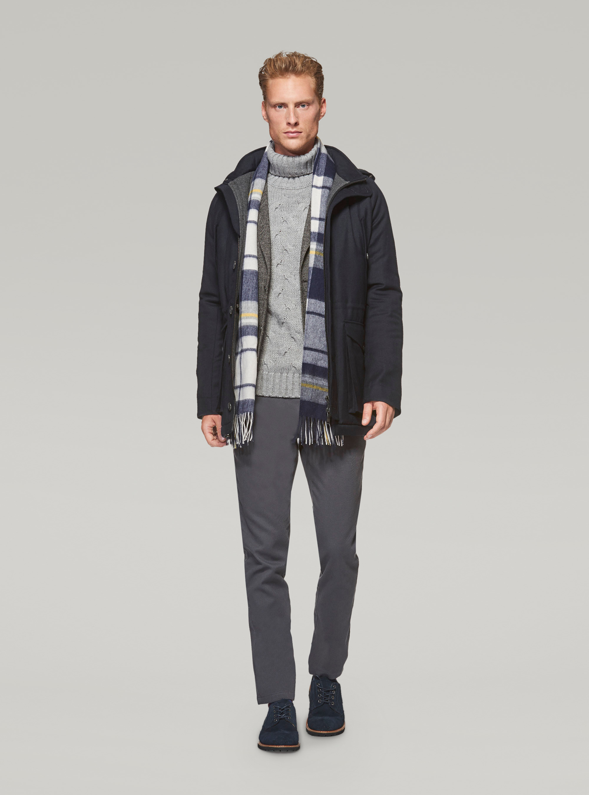 Padded wool jacket, NAVY BLUE