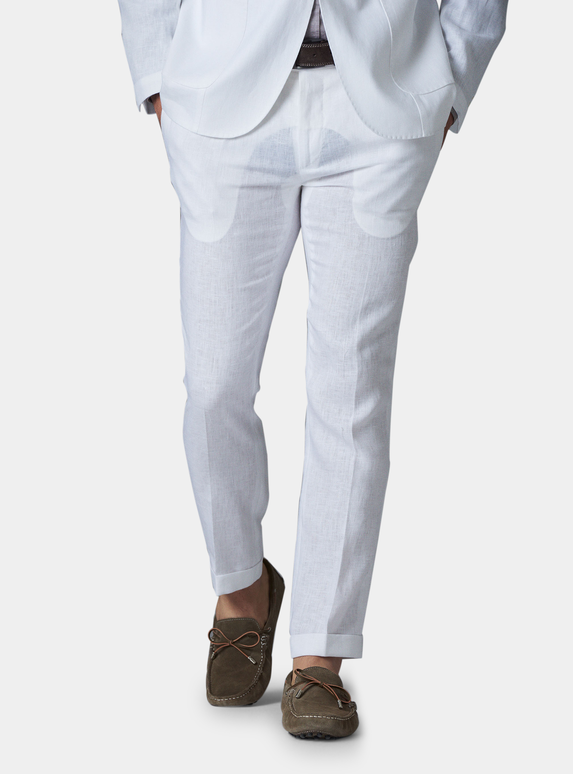 Pantalone con pince per abito in lino ritorto, BIANCO