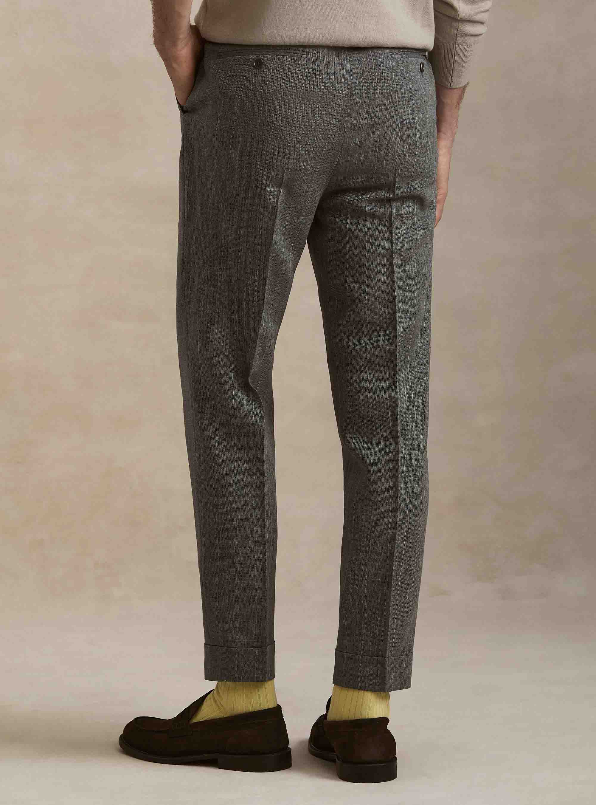 Pantalones de pinzas de pura lana de espiga, GRIGIO MED MEL 0123C