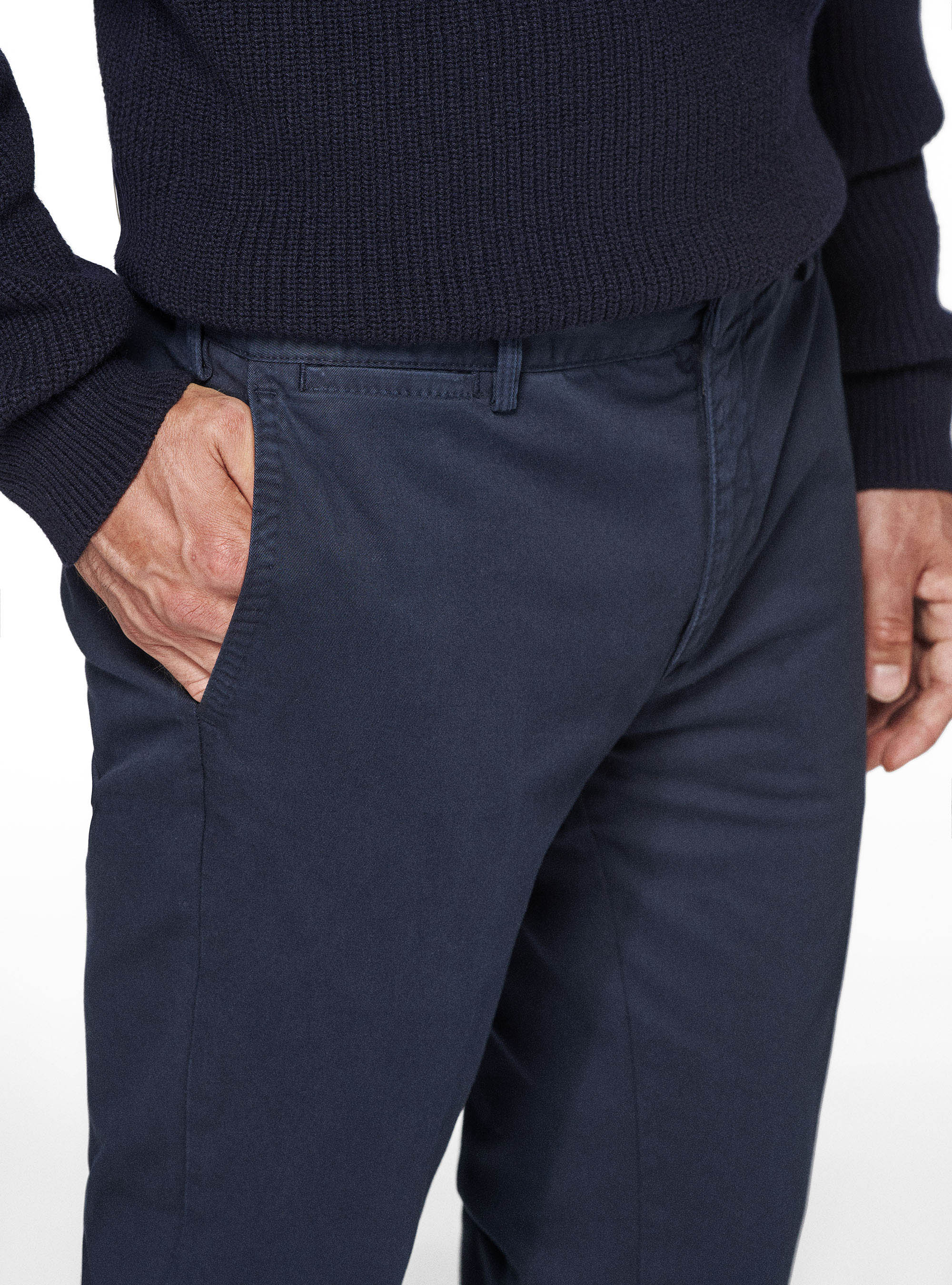 Pantaloni chino slim fit in twill stretch, BLU NAVY