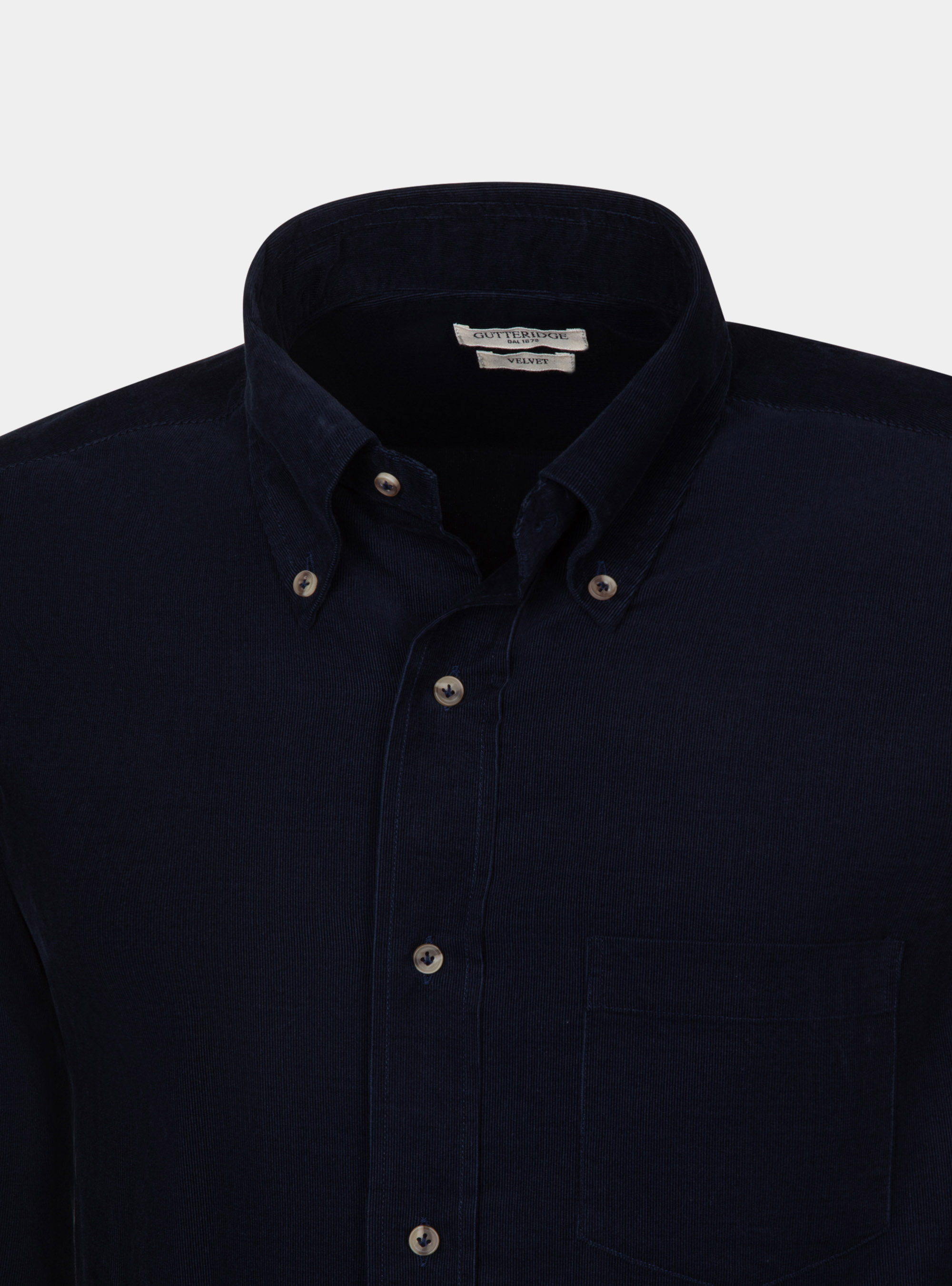 Camicia collo button down in velluto di cotone, BLU NAVY