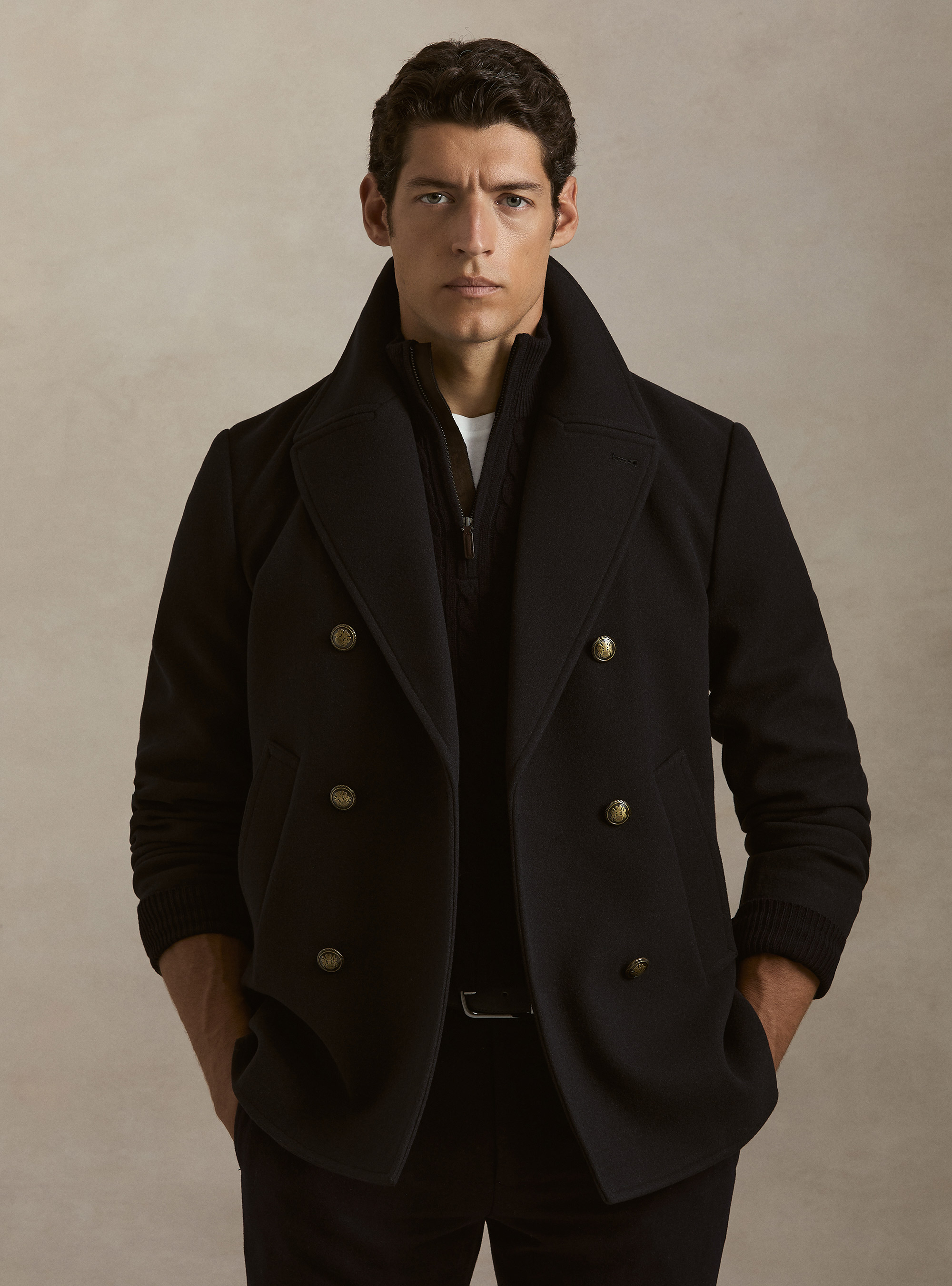 Peacoat in misto lana con bottone metallo, BLU NAVY