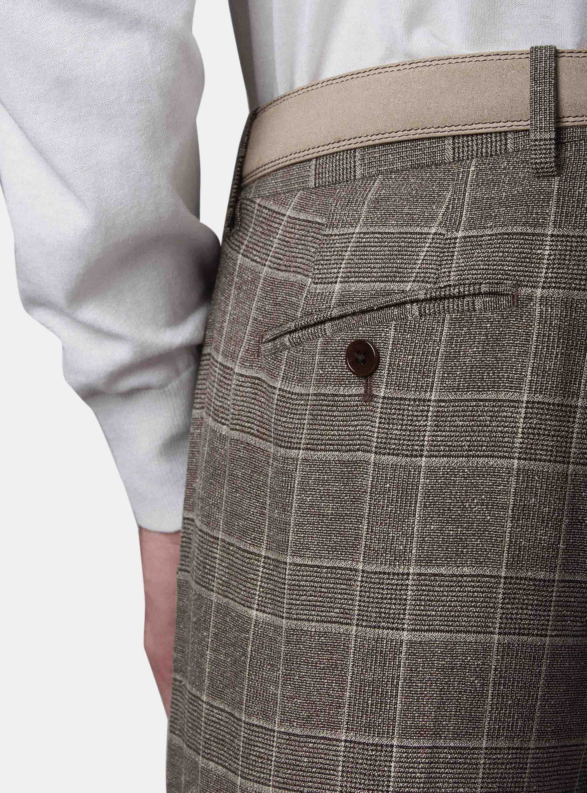 Pantaloni per abito in principe di galles lana bouclè e seta, ECRU