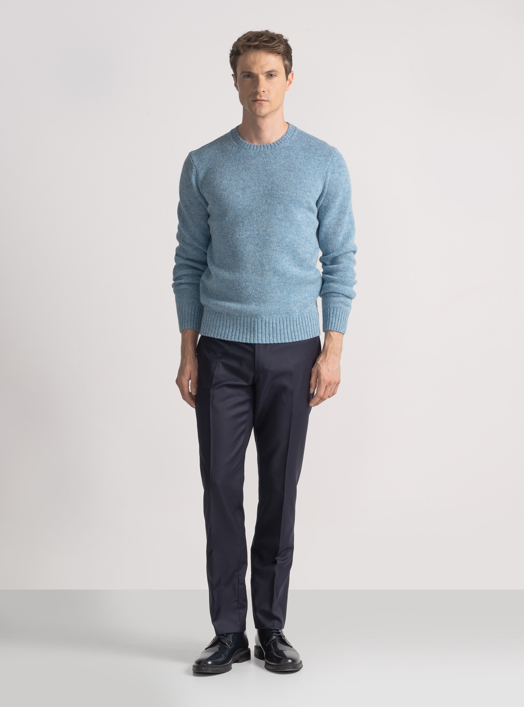 Shetland wool crew-neck sweater, LIGHT BLUE