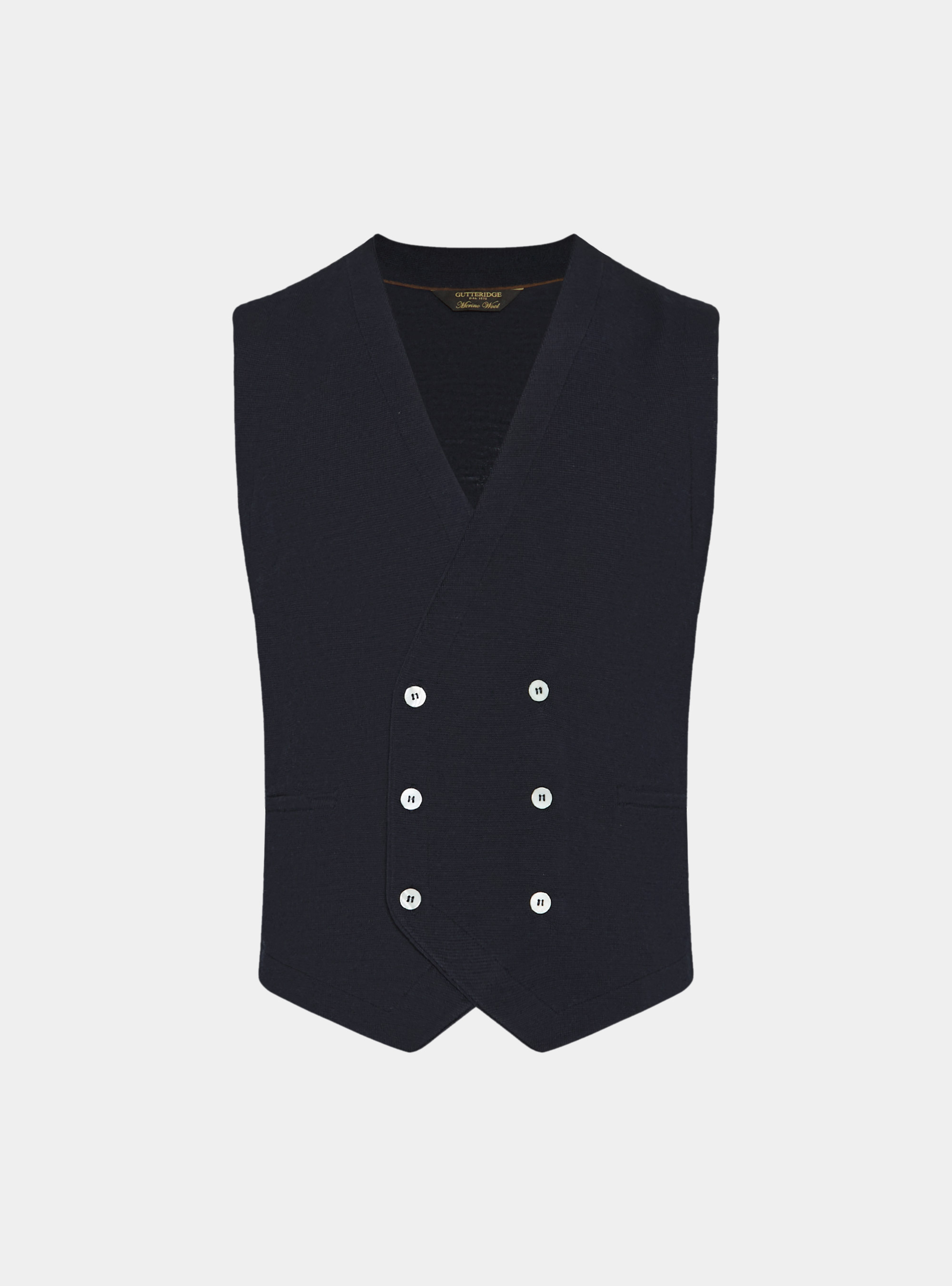 Gilet in maglia doppiopetto in pura lana merino extrafine, BLU NAVY