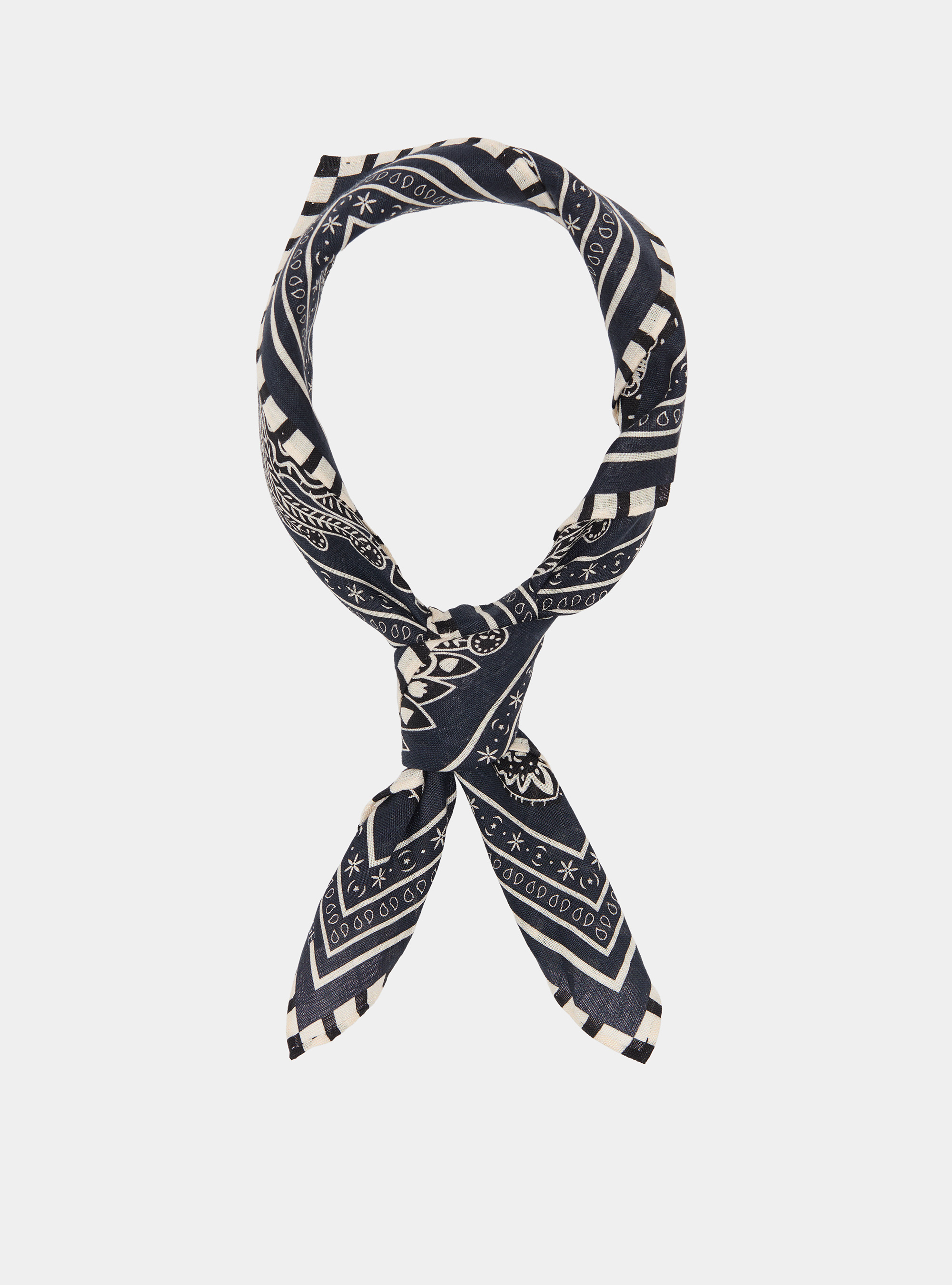 Foulard stampato fantasia bandana in lino, BLEU MARINE
