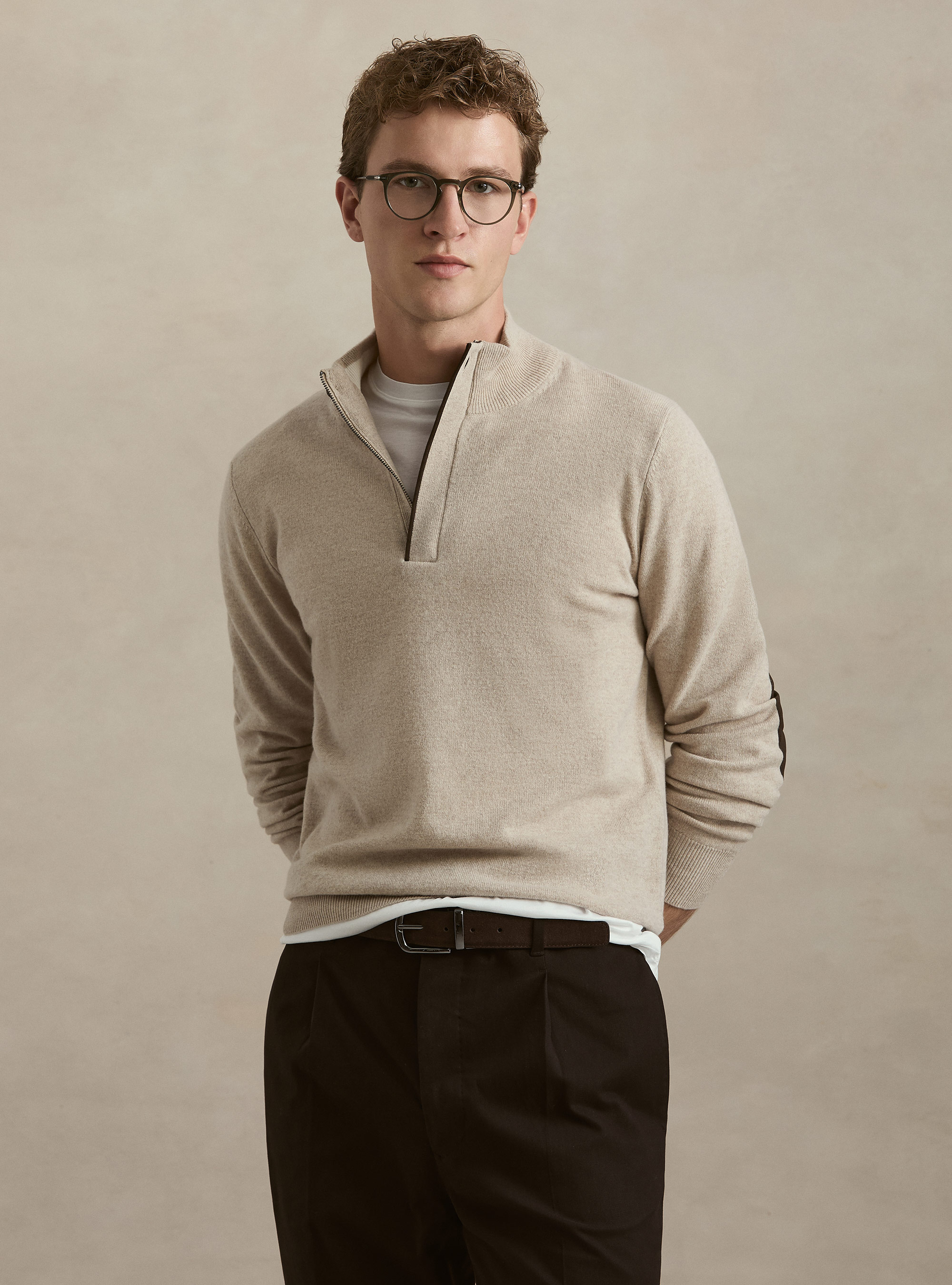 Lambswool-Kaschmir-Troyer mit Rei&szlig;verschluss, ECRU 0560C