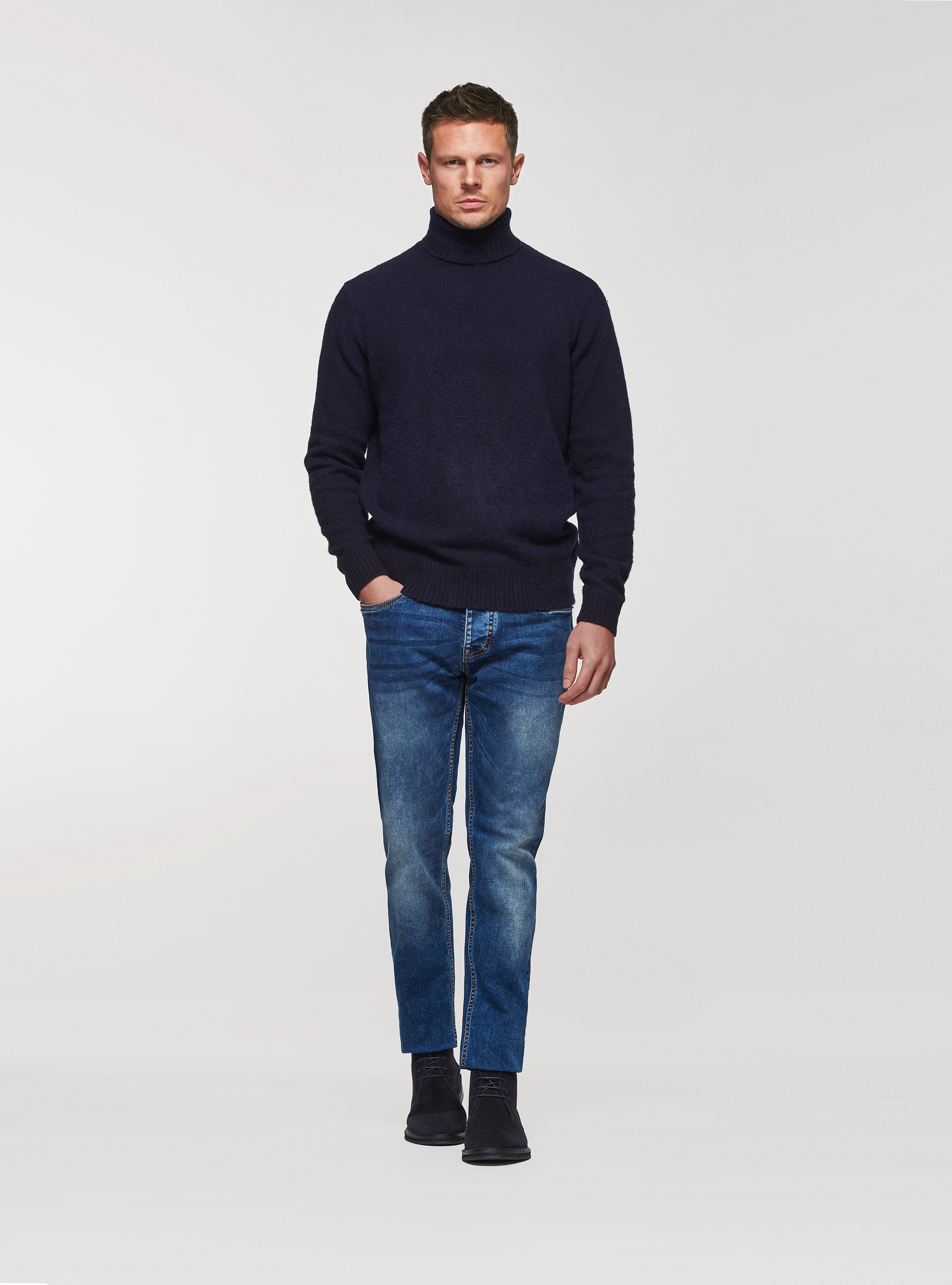 Maglia collo alto in lana brushed, BLU NAVY