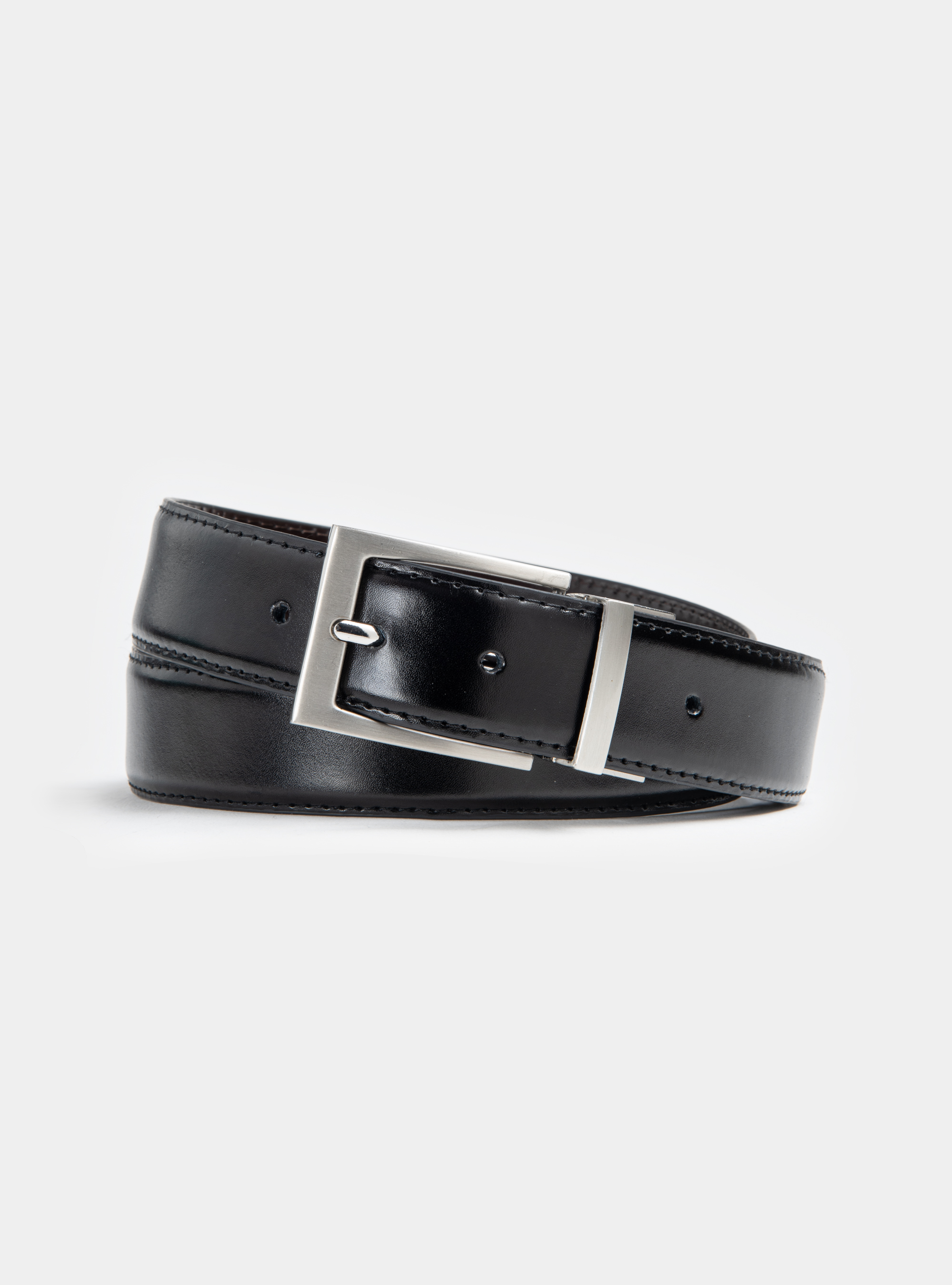 Cintura double face in pelle nera, NERO
