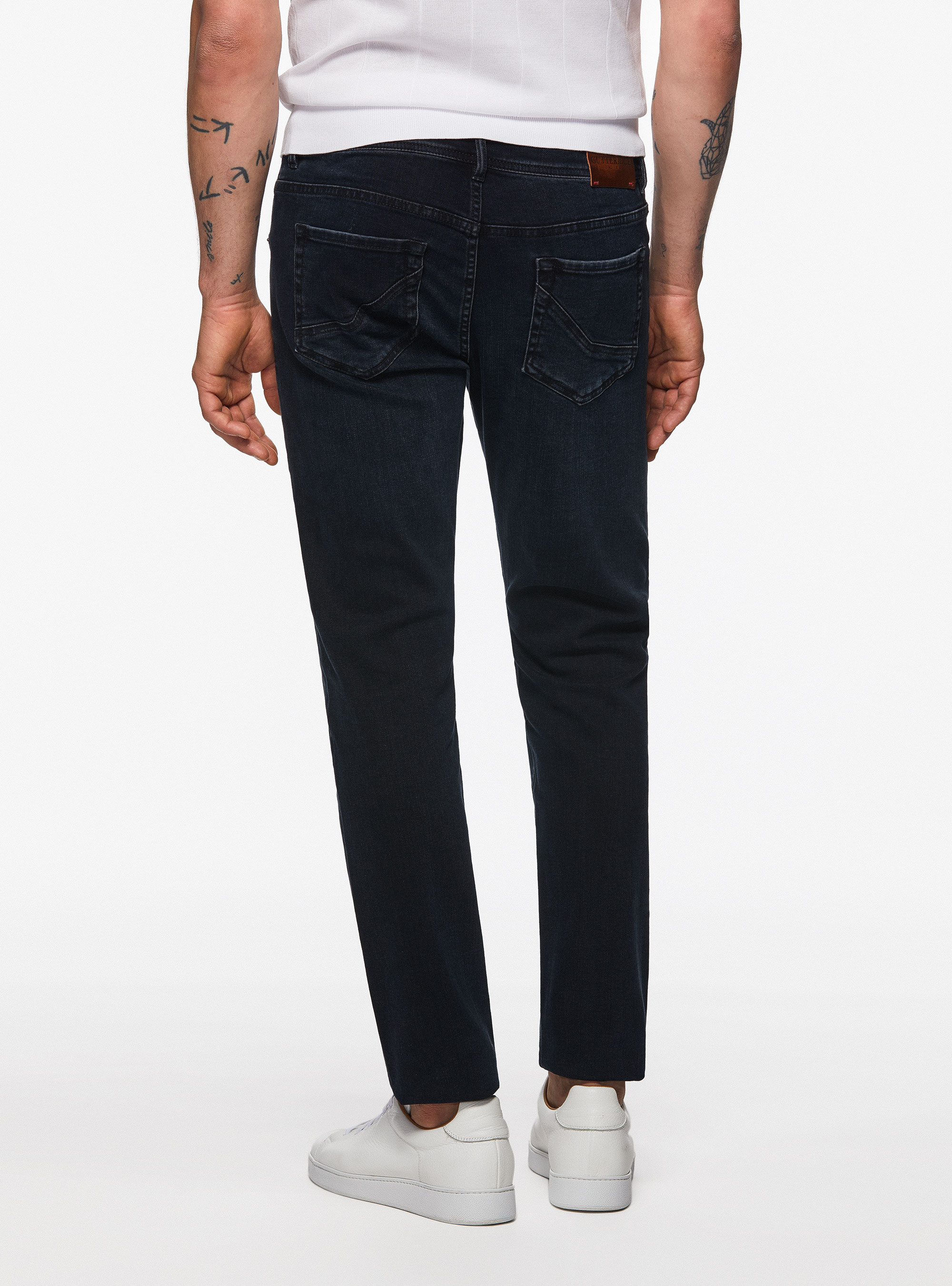 Pantaloni colorati in cotone stretch, BLU NAVY