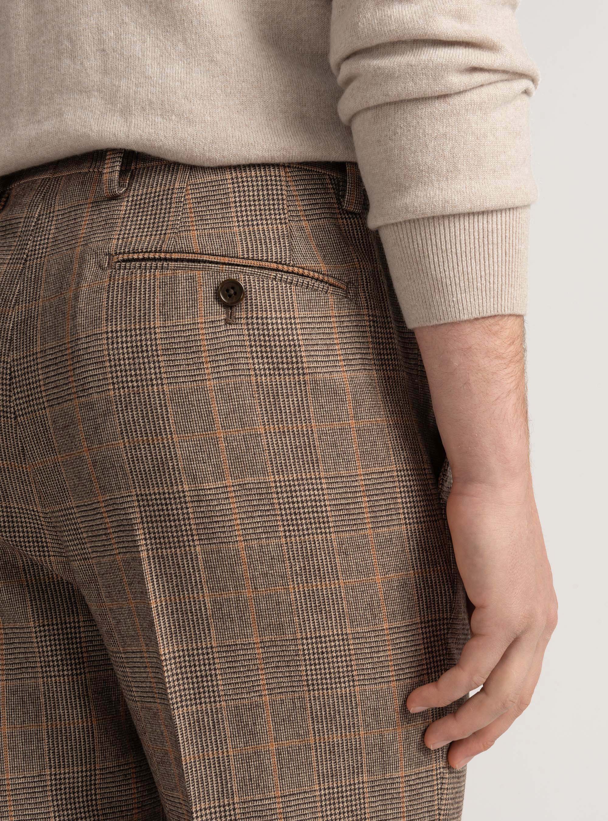 Pantaloni con pince a fantasia in misto lana, MARRONE