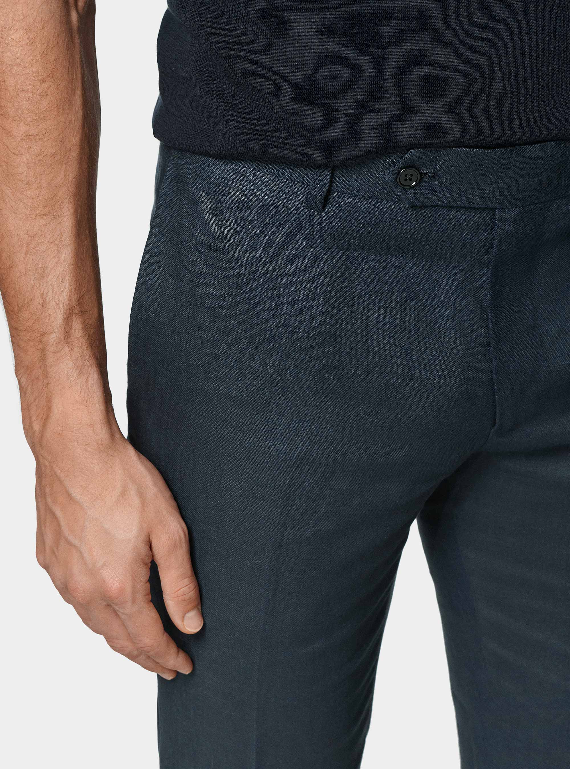 Kleidungshose aus reinem Leinen, NAVY 0218C