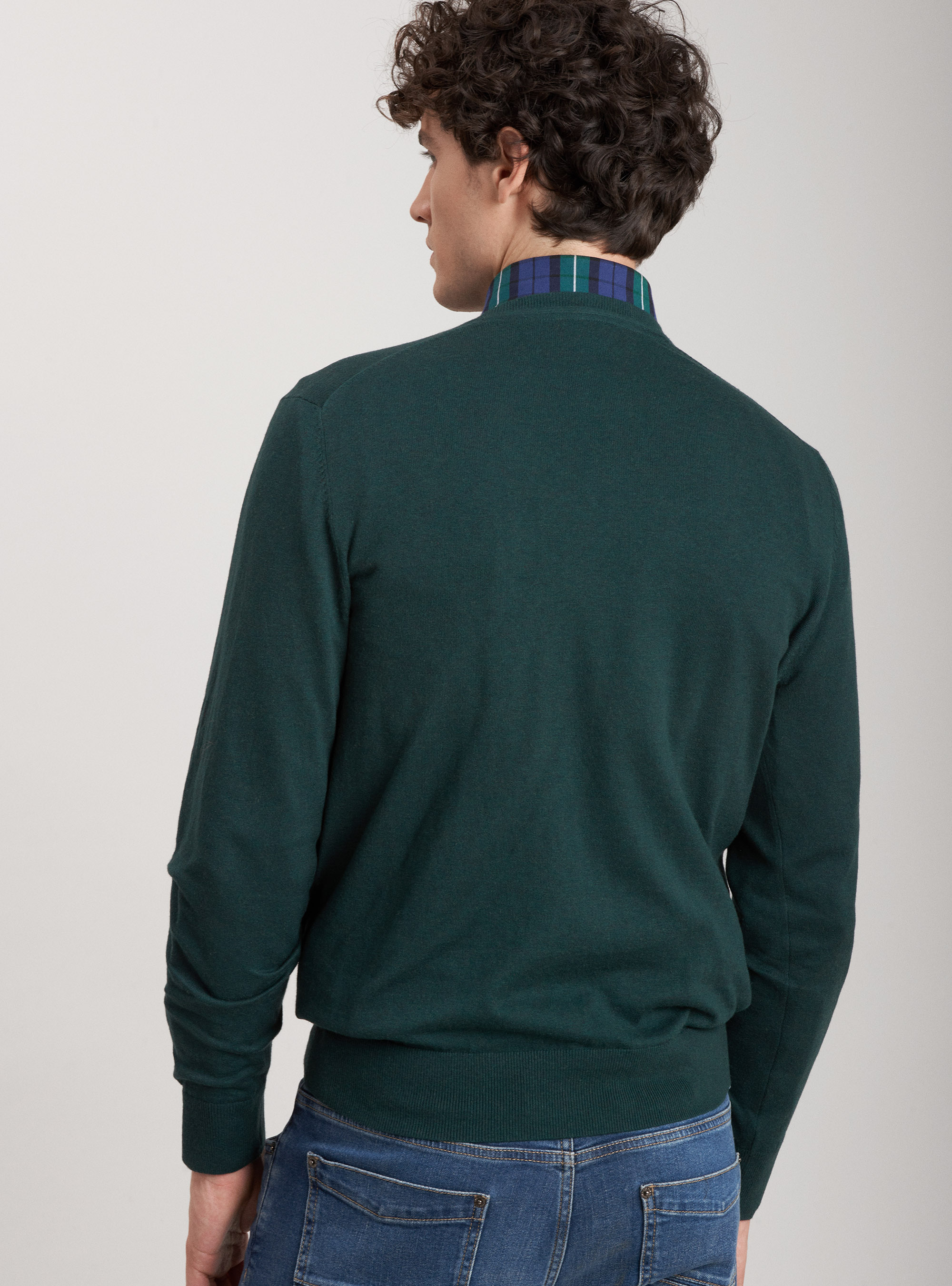 Maglia girocollo in cotone seta e cashmere, VERDE