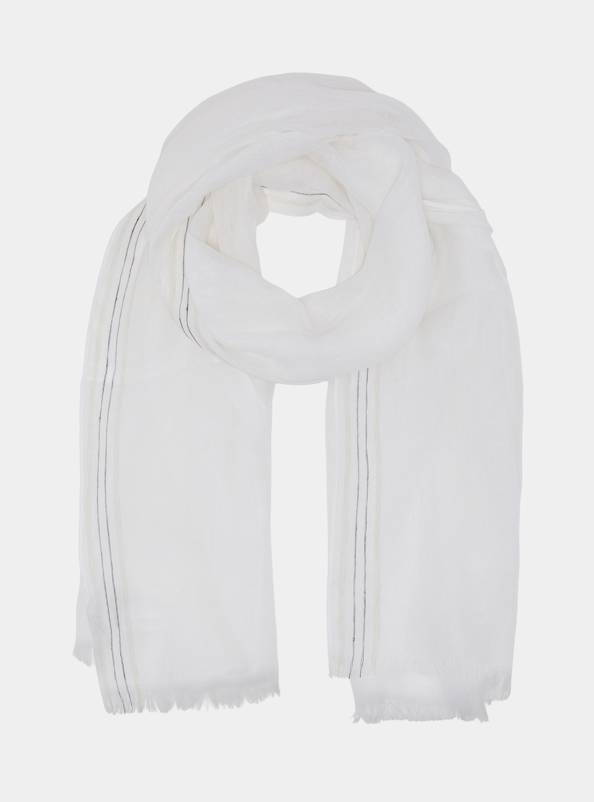 Sciarpa rigata in lino, WHITE