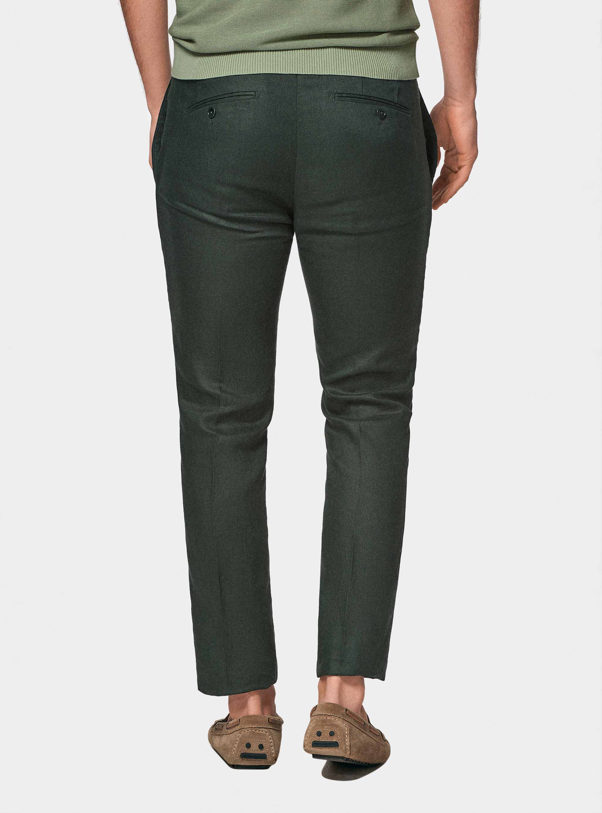 Pantaloni abito in puro lino, VERDE