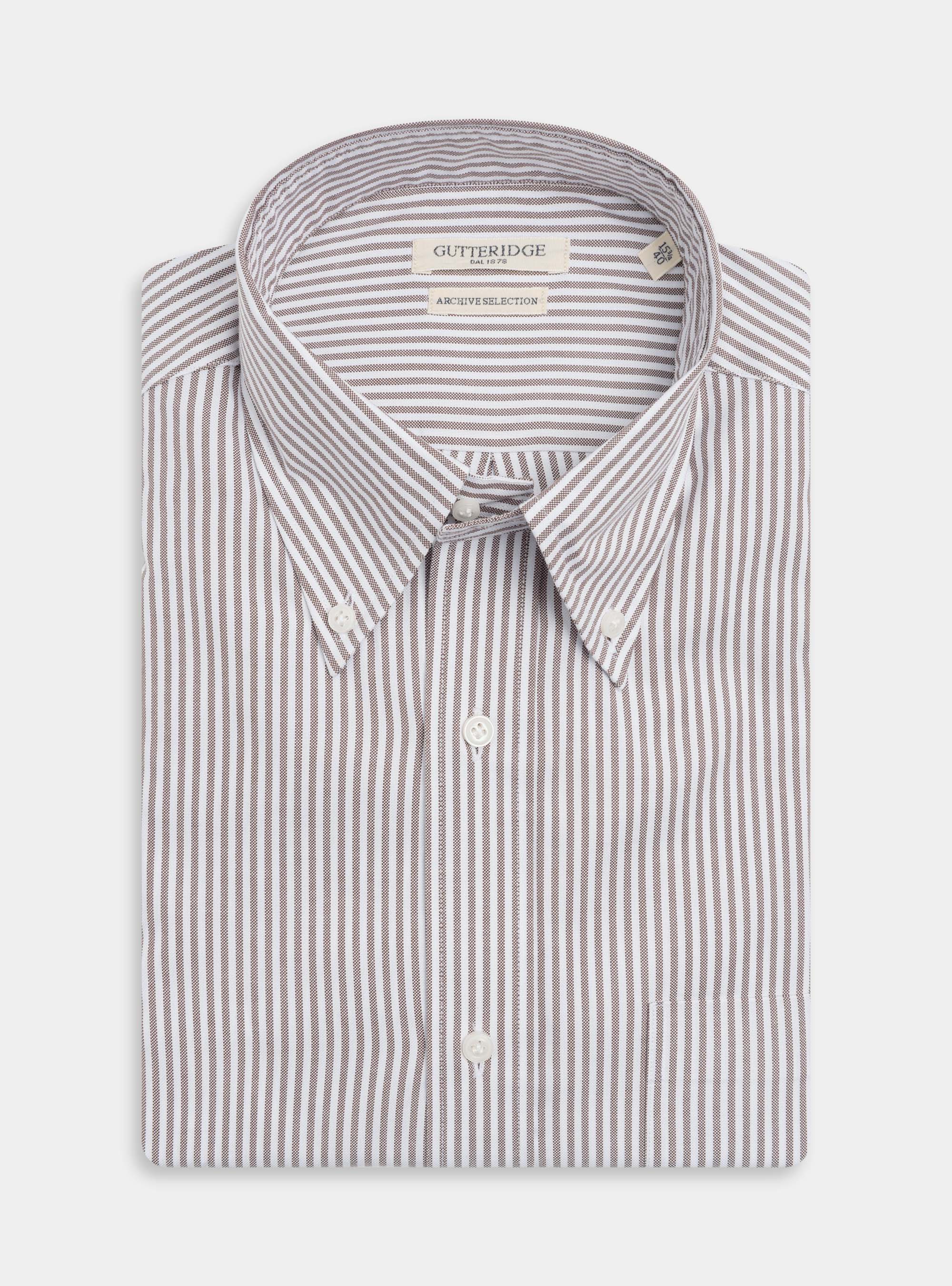 Camicia in cotone oxford rigato, FANGO