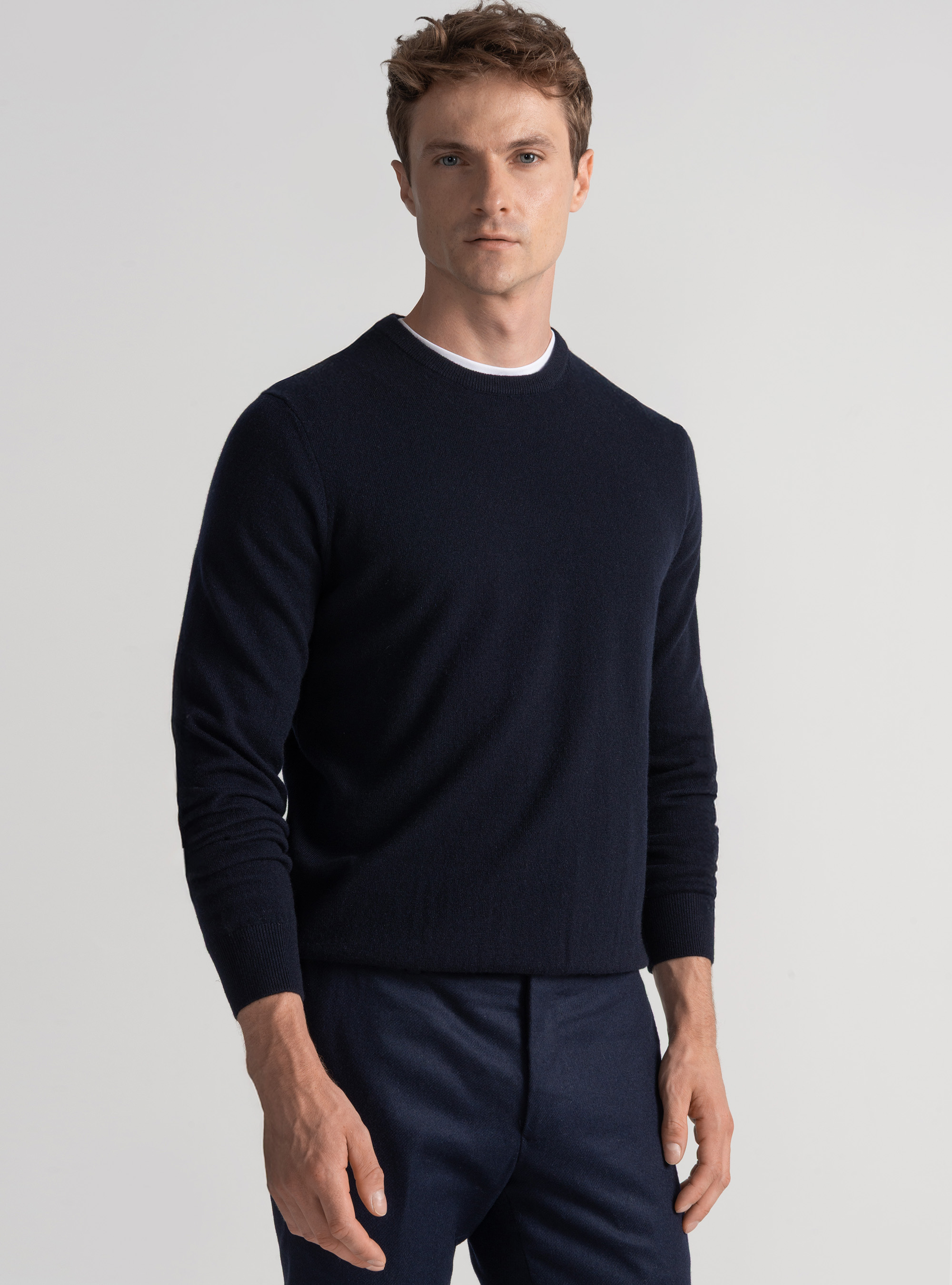 Punto de cachemira con cuello redondo, AZUL MARINO
