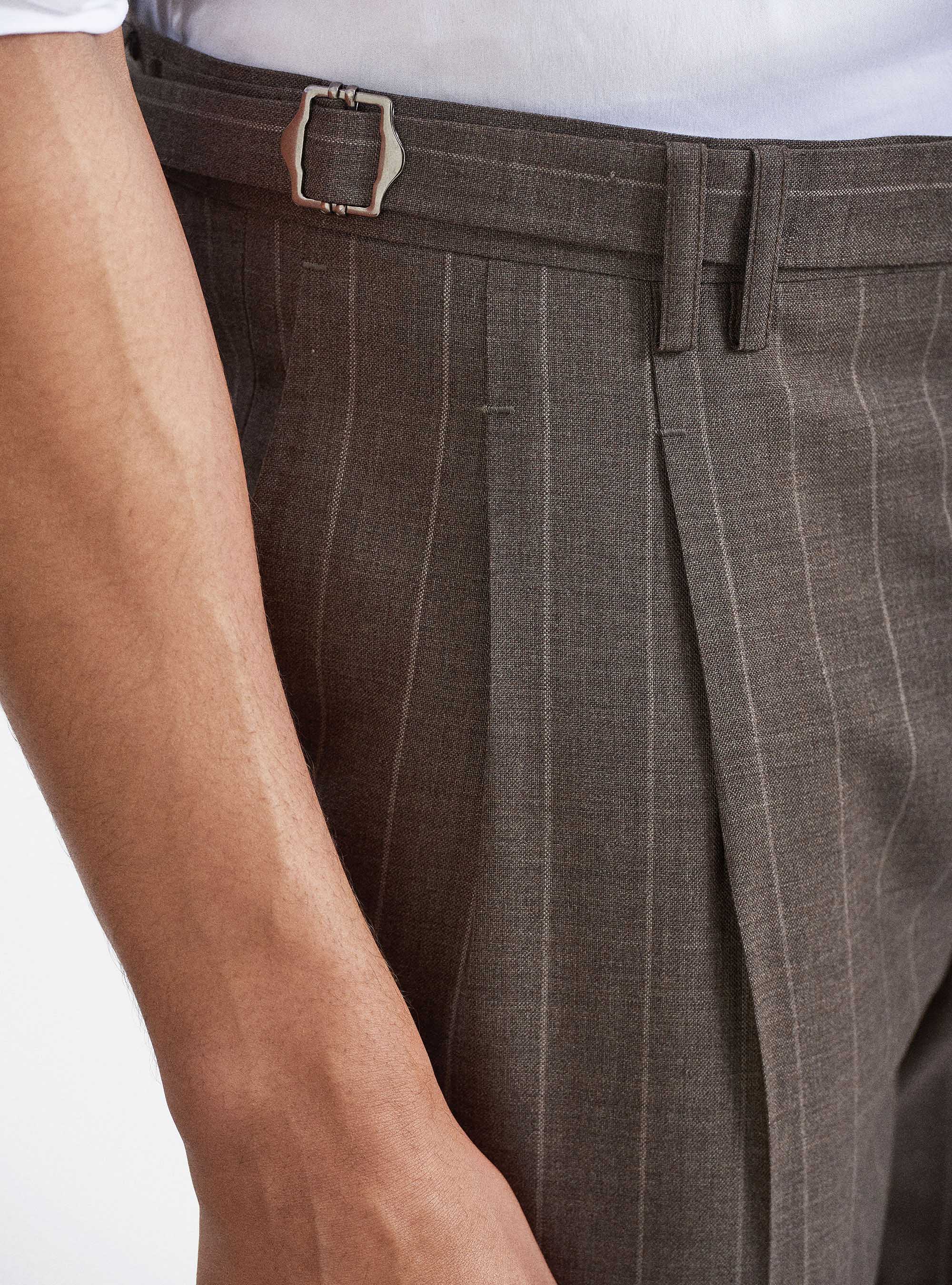 Pantal&oacute;n de traje a rayas de pura lana tejida por Vitale Barberis Canonico, MARRON