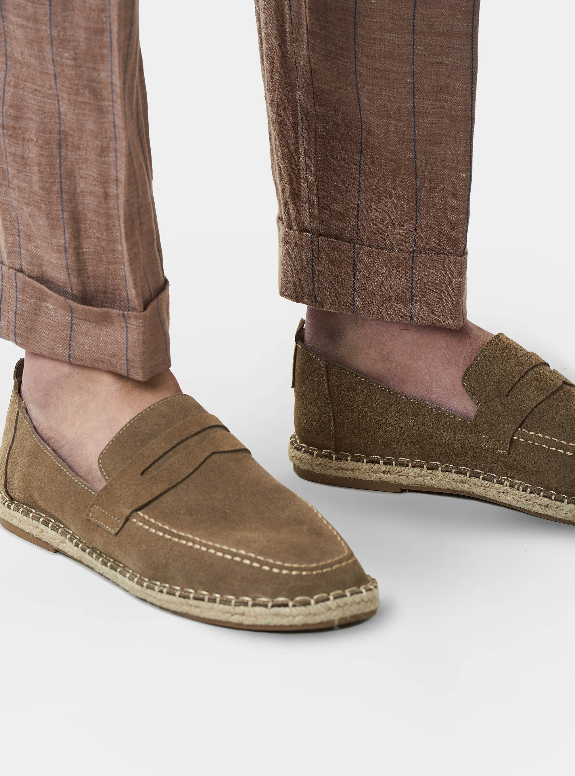 Pinstripe linen suit trousers, BRICK
