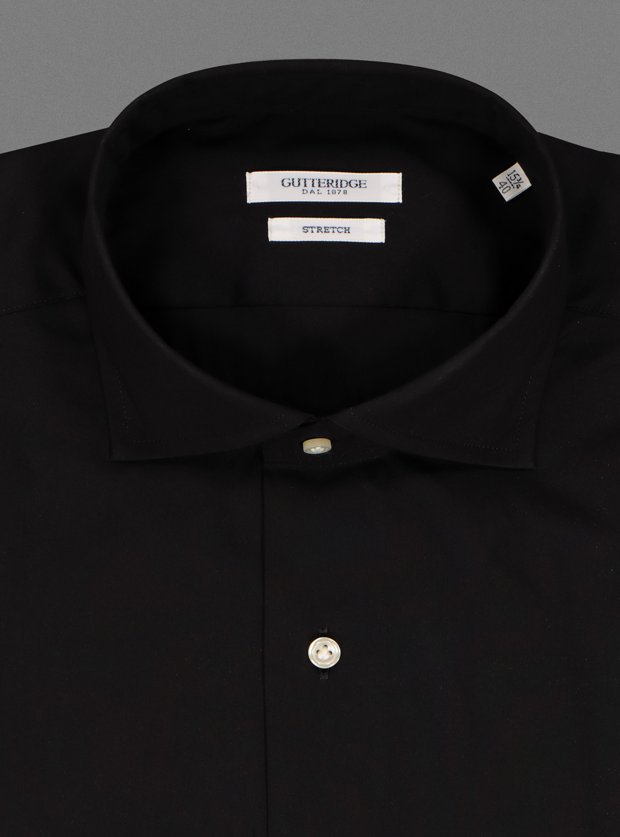 Camicia collo semiaperto in popeline stretch, NERO