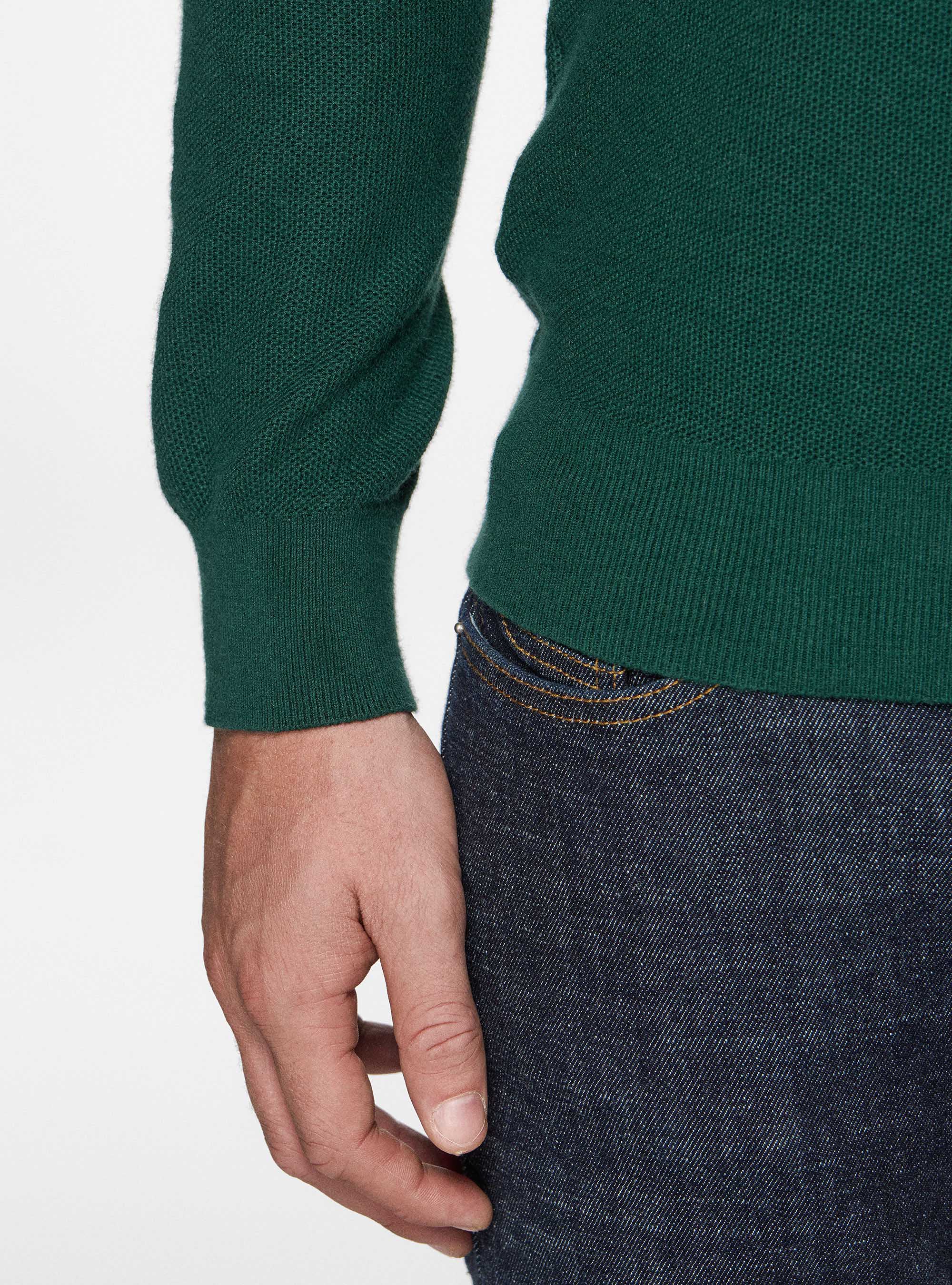 Maglia girocollo nido d'ape in cotone cashmere, VERDE