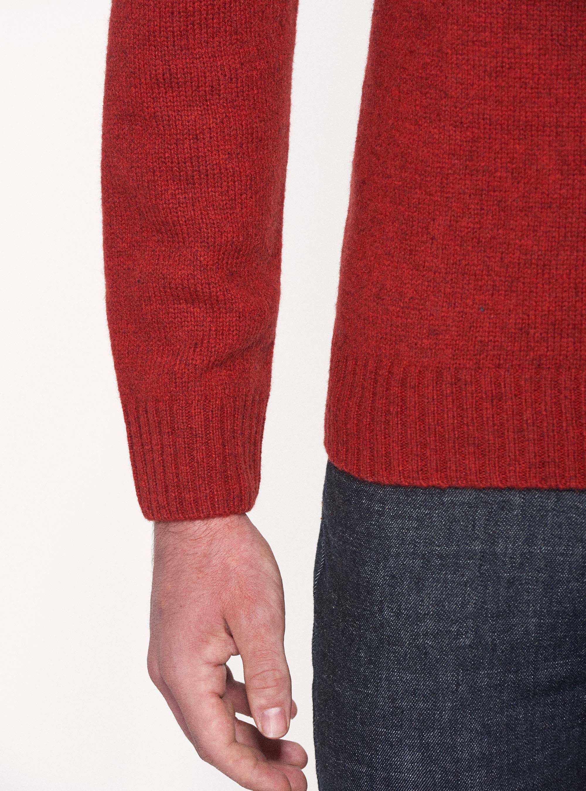 Maglia girocollo in pura lana shetland, MATTONE