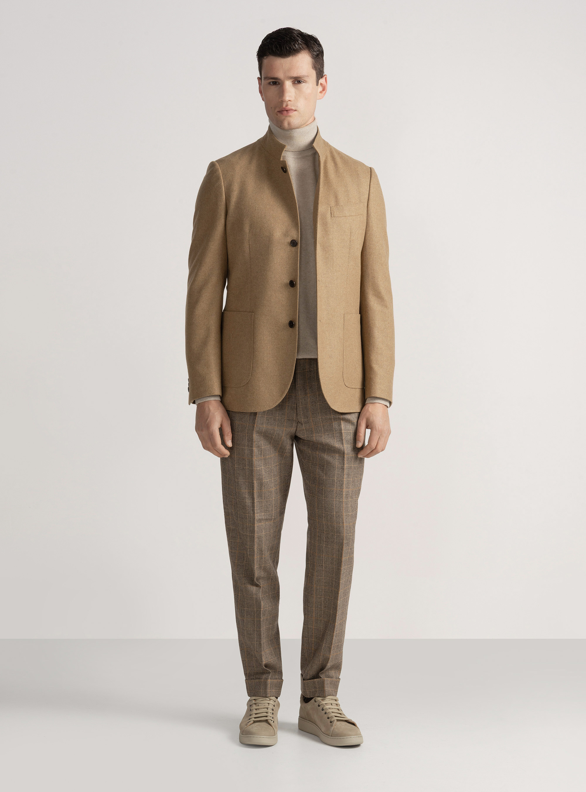 Giacca coreana in flanella di lana, CAMMELLO 0570C